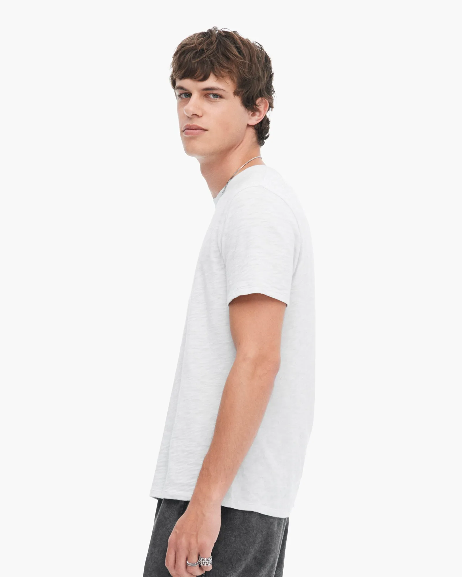 Slub Jersey Crew Neck Tee - Silver Moisture Management Fabric RibbedNeckBanding