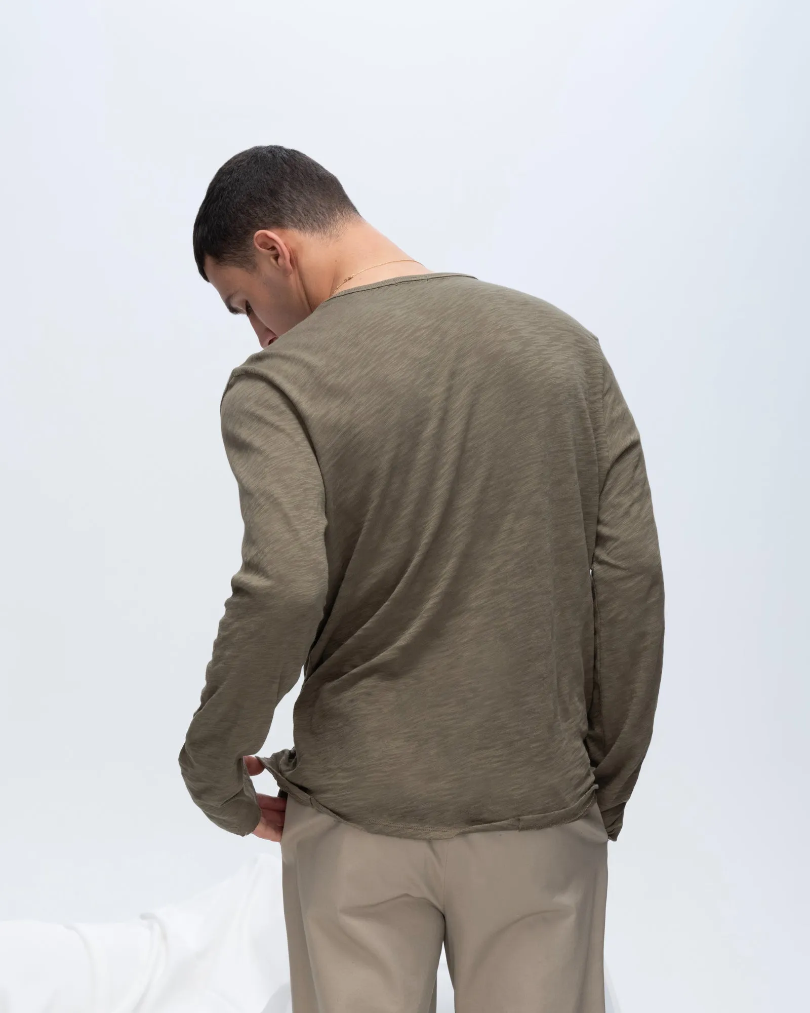 Slub Jersey Destroyed Wash Henley - Army Comfortable apparel