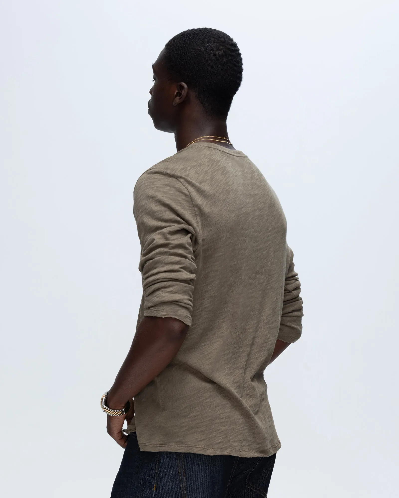 Breathable Comfort Wear Street Ready Slub Jersey Long Sleeve Destroyed Wash Tee - Army