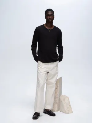 Anti Pilling Treatment Slub Jersey Long Sleeve Destroyed Wash Tee - Black