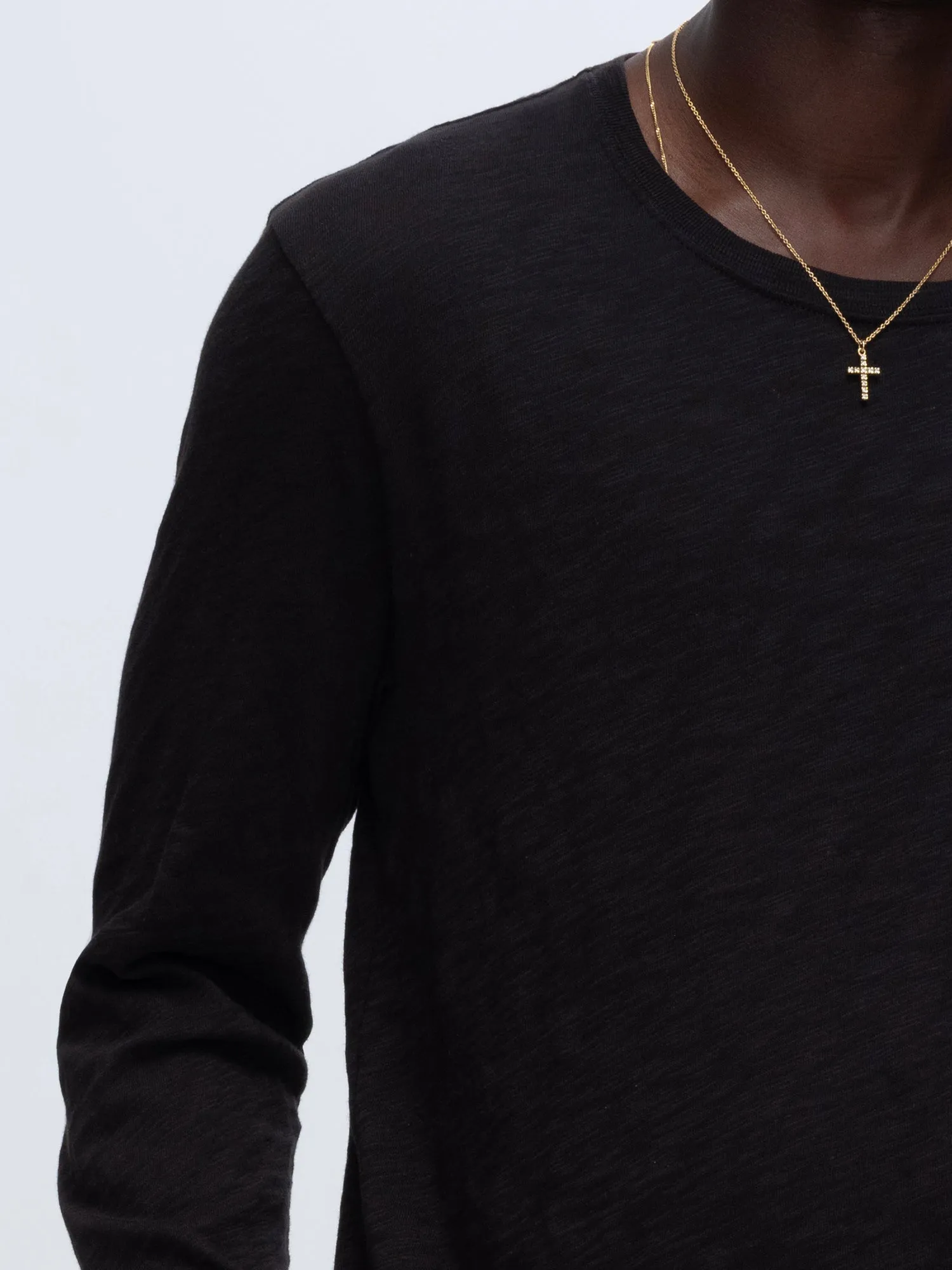 Low Impact Processing Breathable mesh panel Slub Jersey Long Sleeve Destroyed Wash Tee - Black