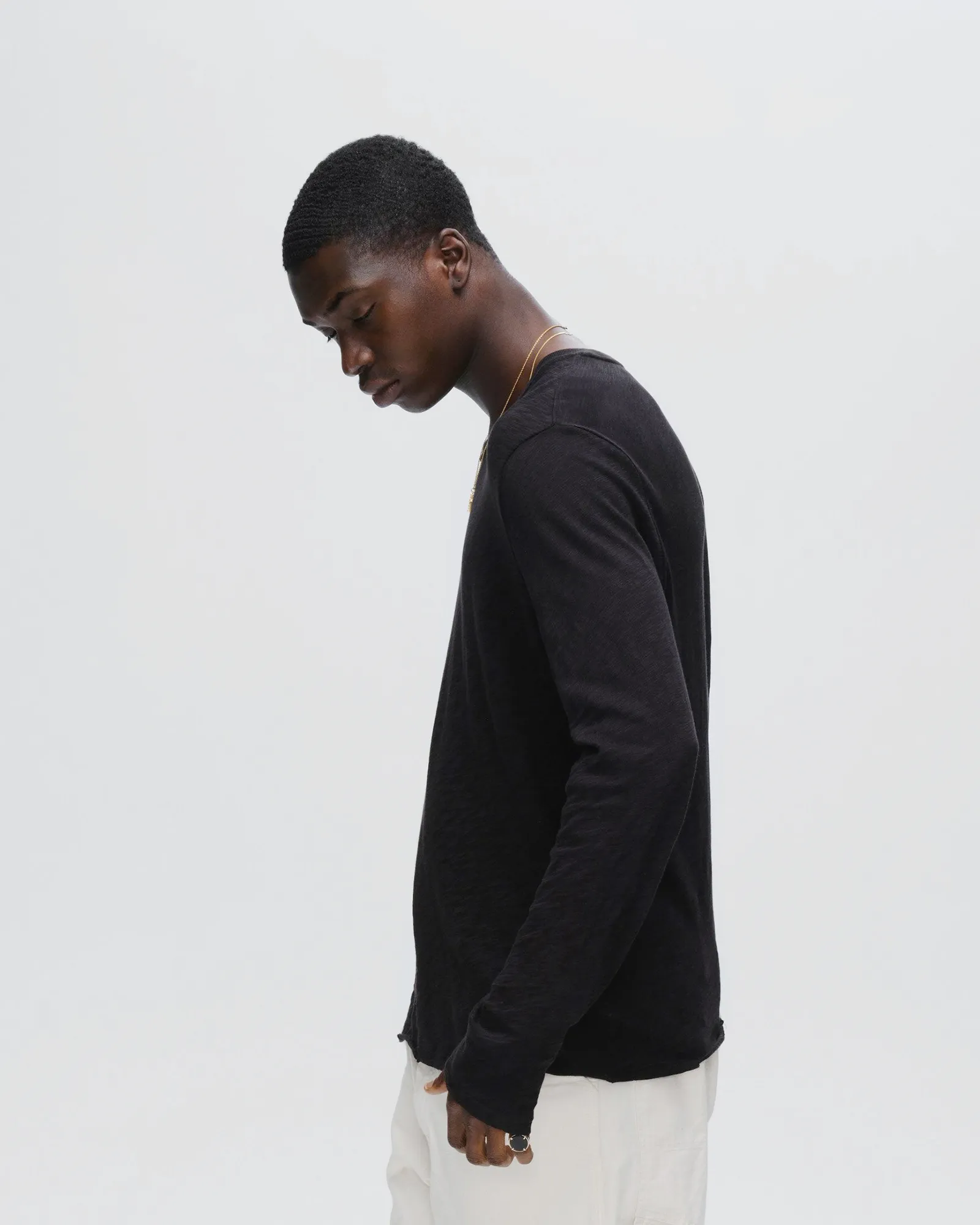 TemperatureRegulating Slub Jersey Long Sleeve Destroyed Wash Tee - Black