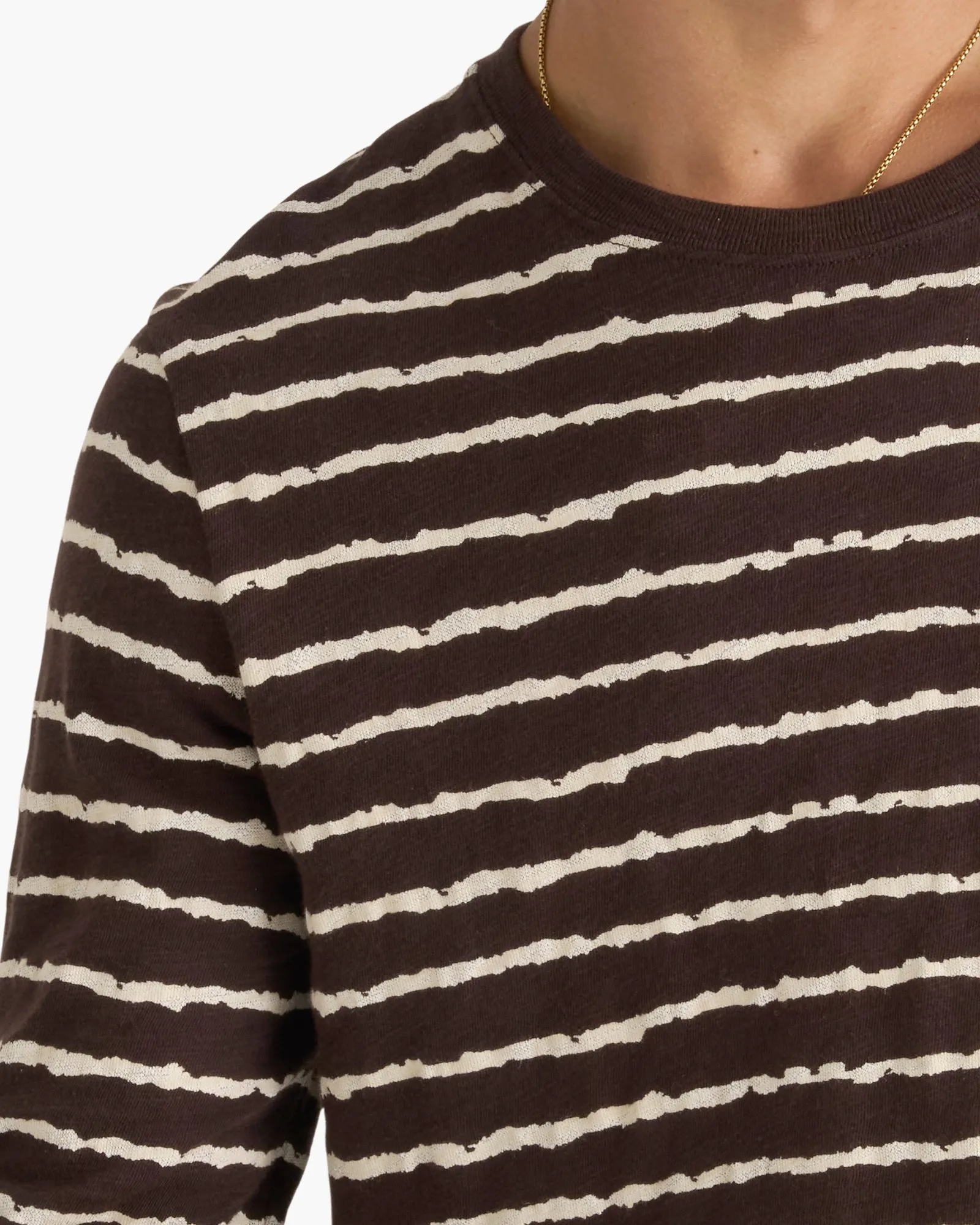 Bold Look Temperature Regulating Slub Jersey Long Sleeve Destroyed Wash Tee - Dark Chocolate Chalk