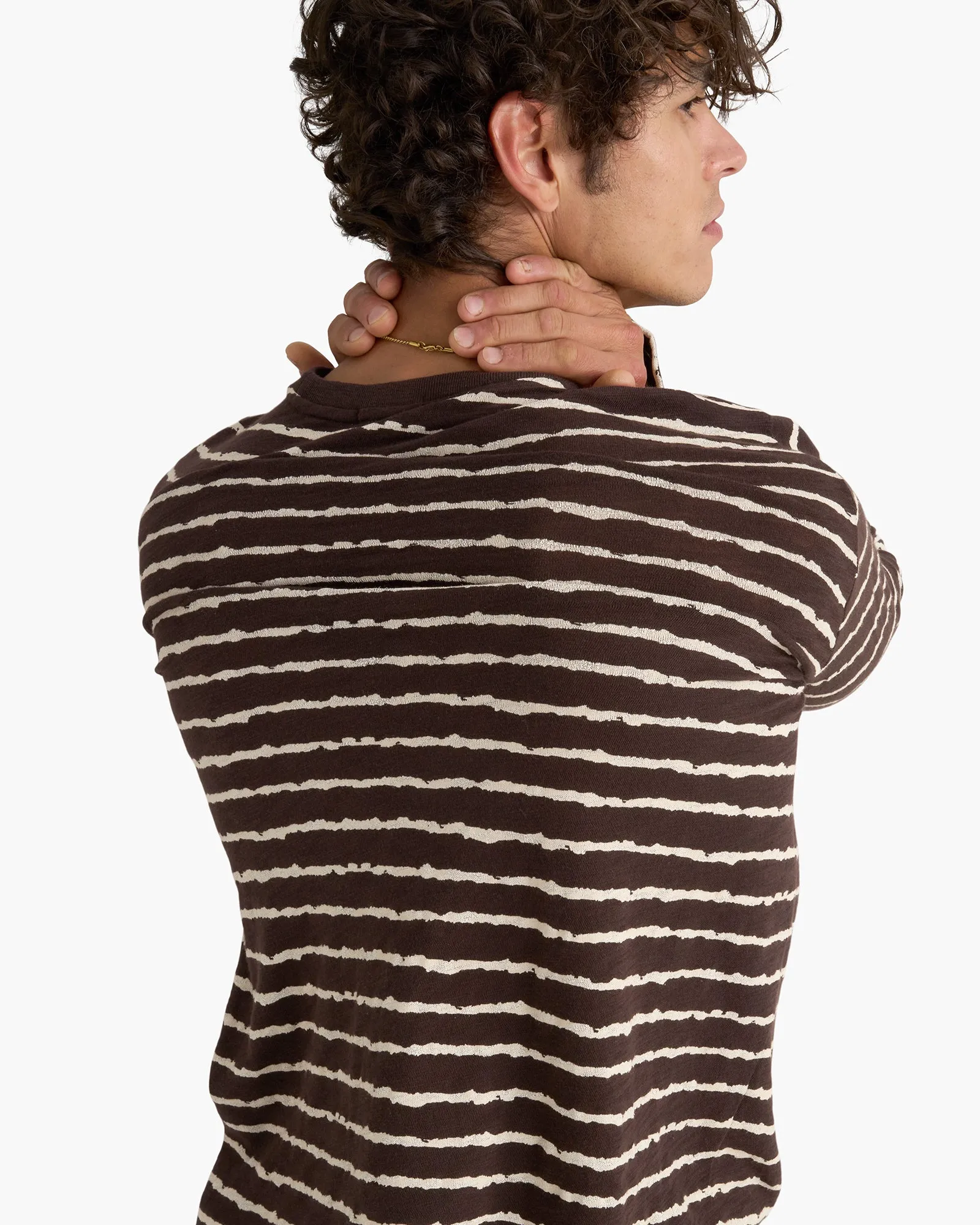 Slub Jersey Long Sleeve Destroyed Wash Tee - Dark Chocolate Chalk Fashion-Ready Striped modernity