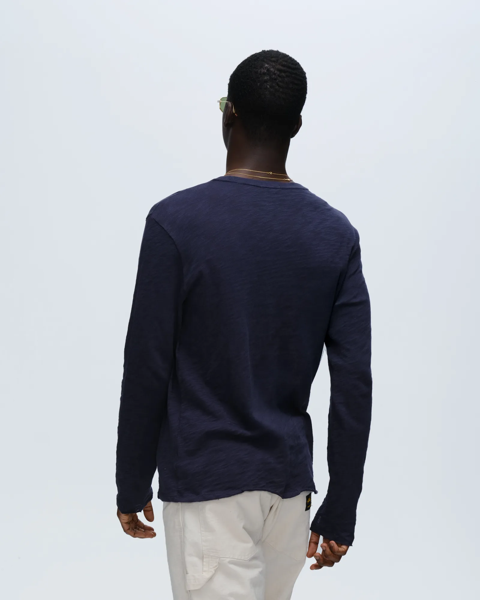 Slub Jersey Long Sleeve Destroyed Wash Tee - Midnight Thermal Regulation Fabric Trendy Vibe