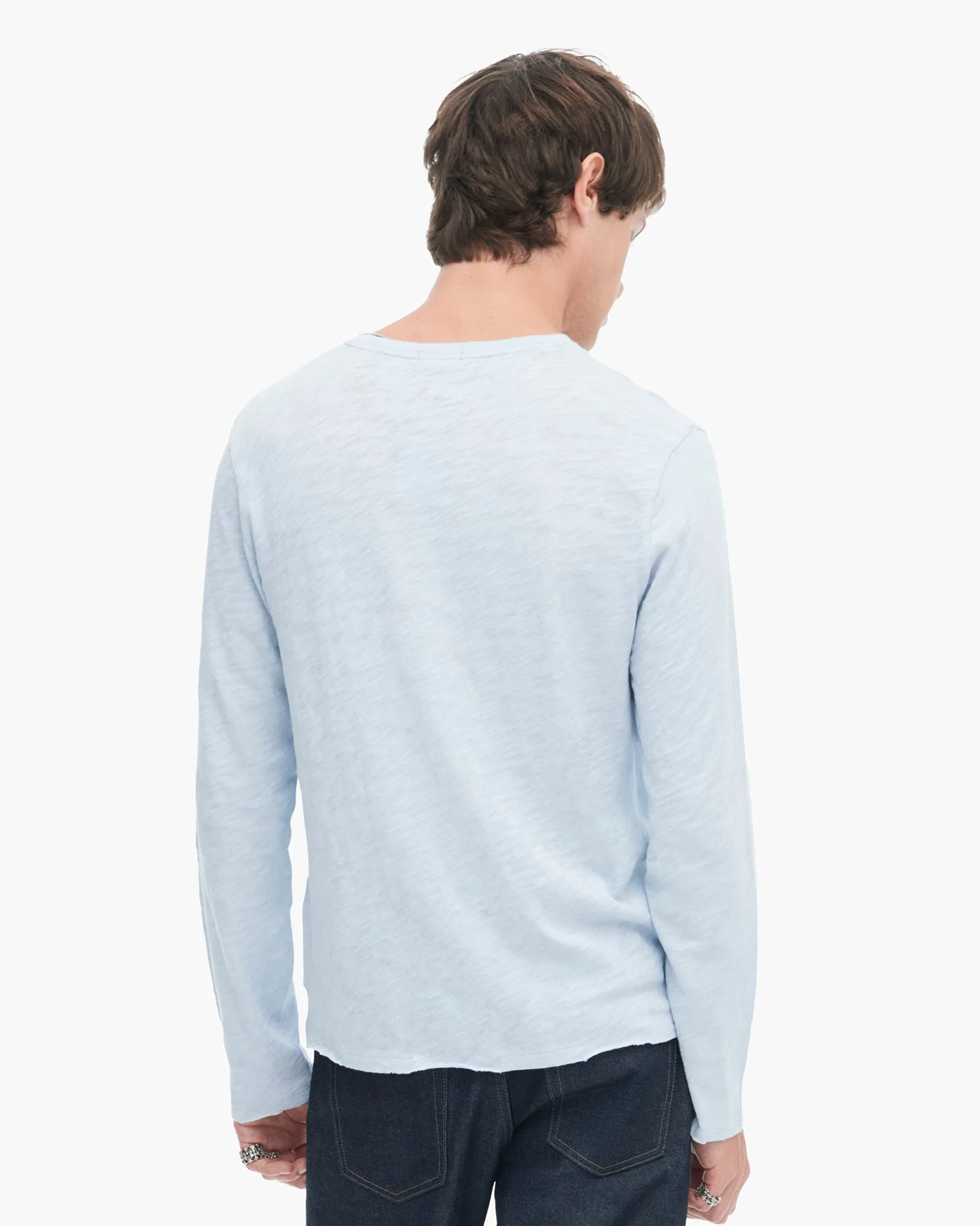 Slub Jersey Long Sleeve Destroyed Wash Tee - Powder Blue Modern Style Trend