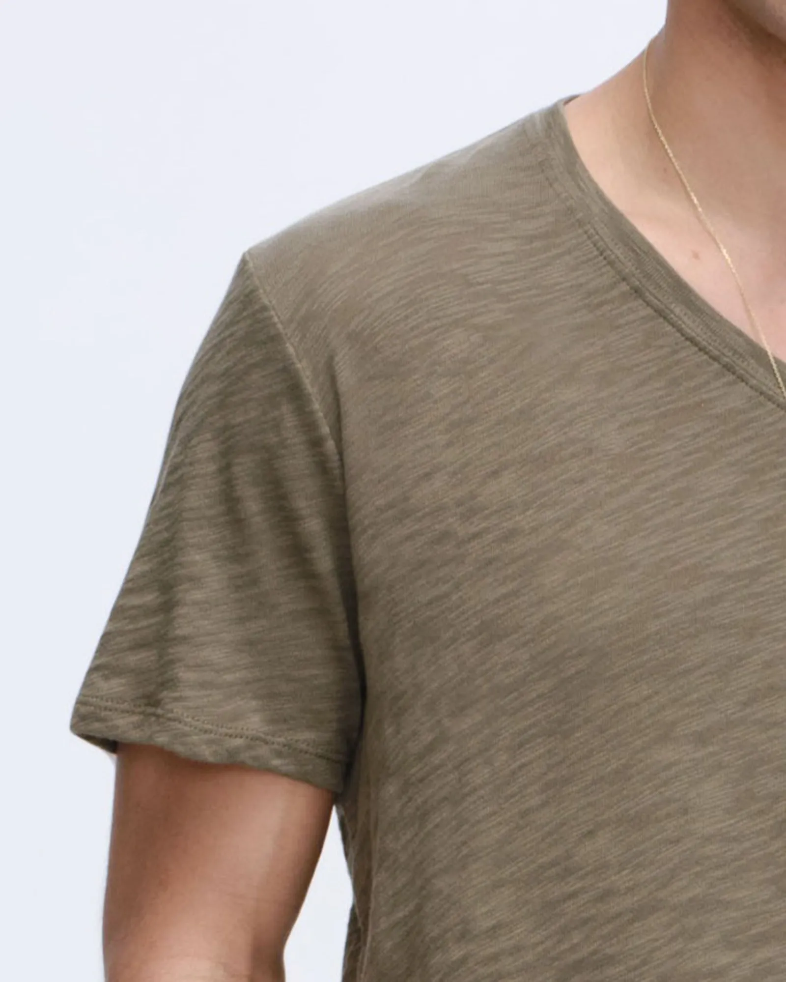 Stylish Everyday Wear Slub Jersey V-Neck Tee - Army
