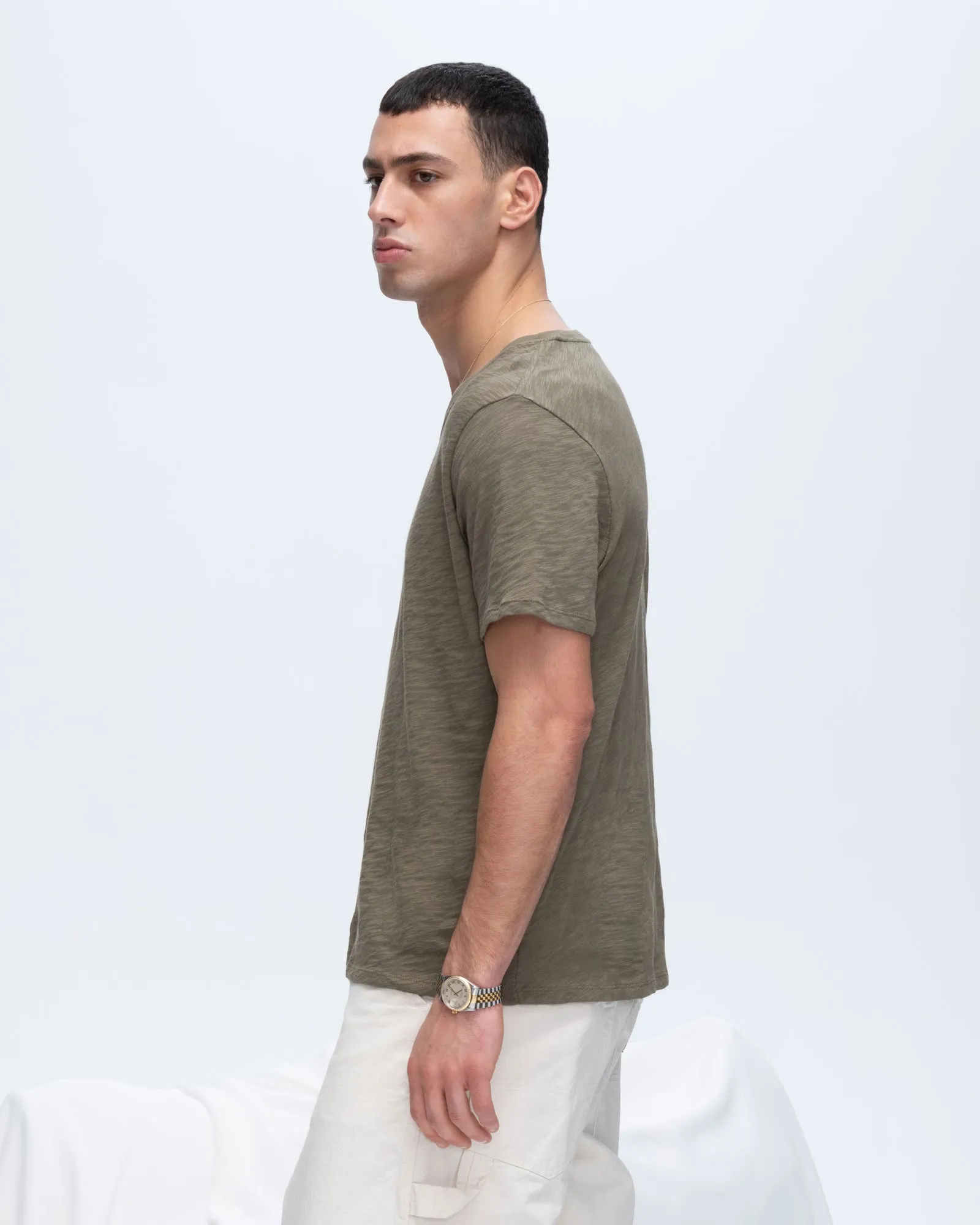 Slub Jersey V-Neck Tee - Army Sustainable Material Blend