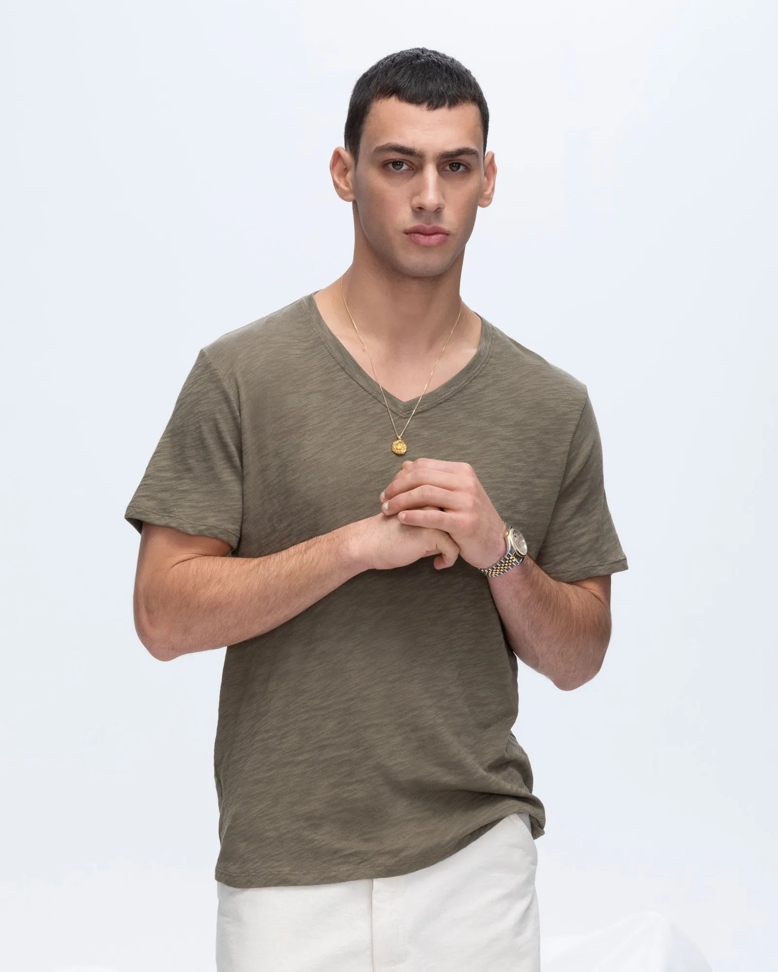 All Day Flex Slub Jersey V-Neck Tee - Army