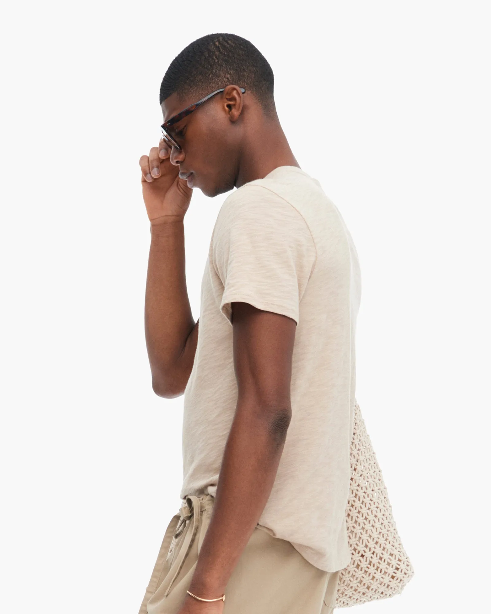 Slub Jersey V-Neck Tee - Dune Roomy Design Modern Layering