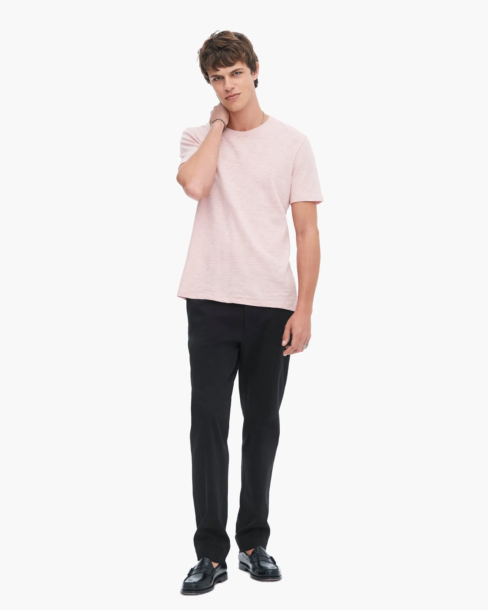 Light Stretch Comfort Fit Design Slub Jersey V-Neck Tee - English Rose