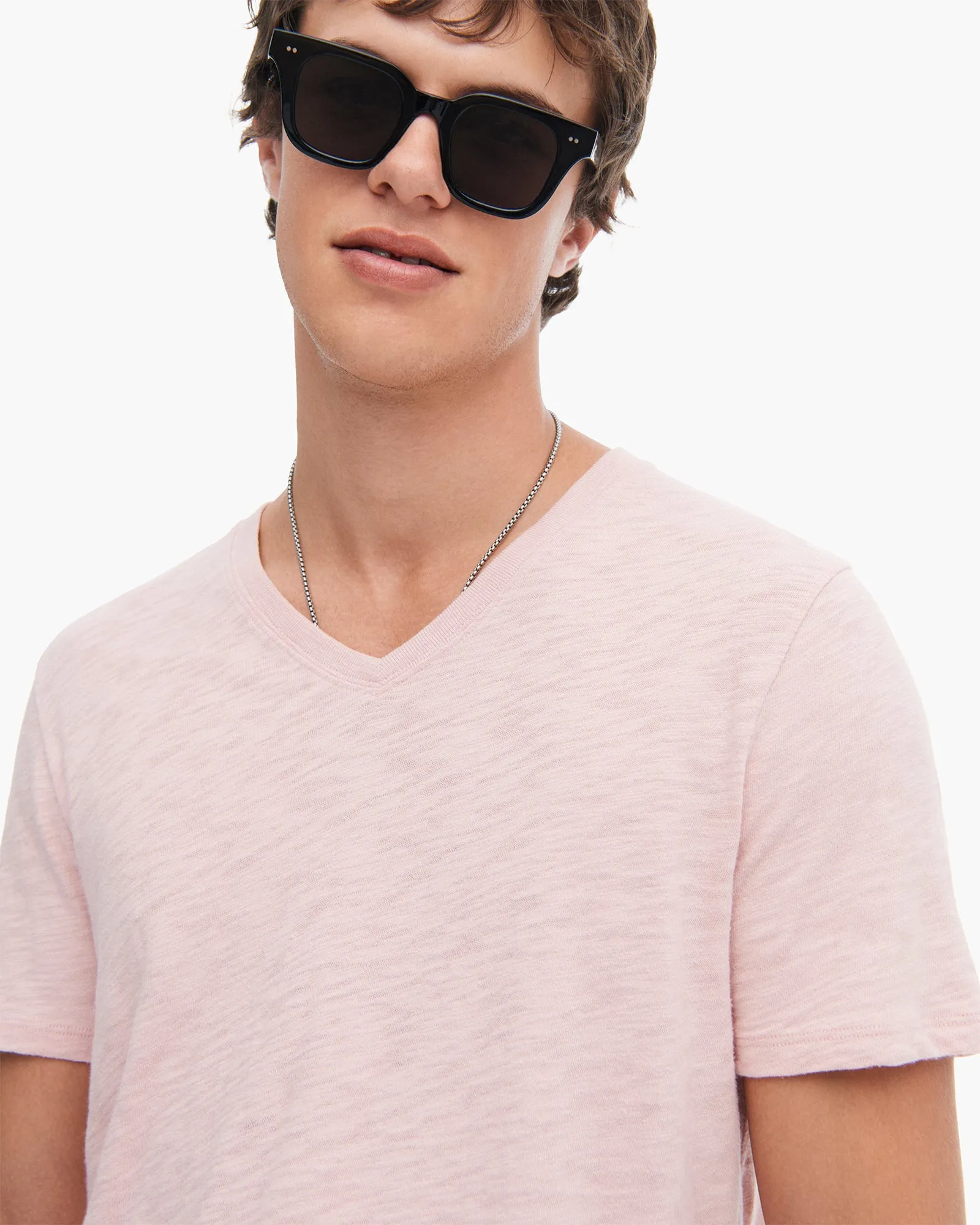 Relaxed Wear Fit Slub Jersey V-Neck Tee - English Rose