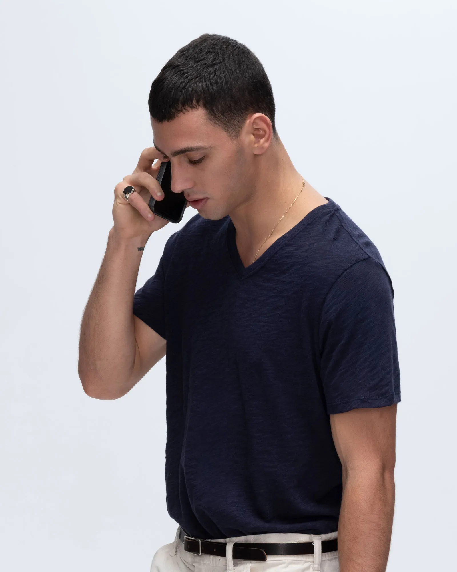 Premium Cotton Slub Jersey V-Neck Tee - Midnight