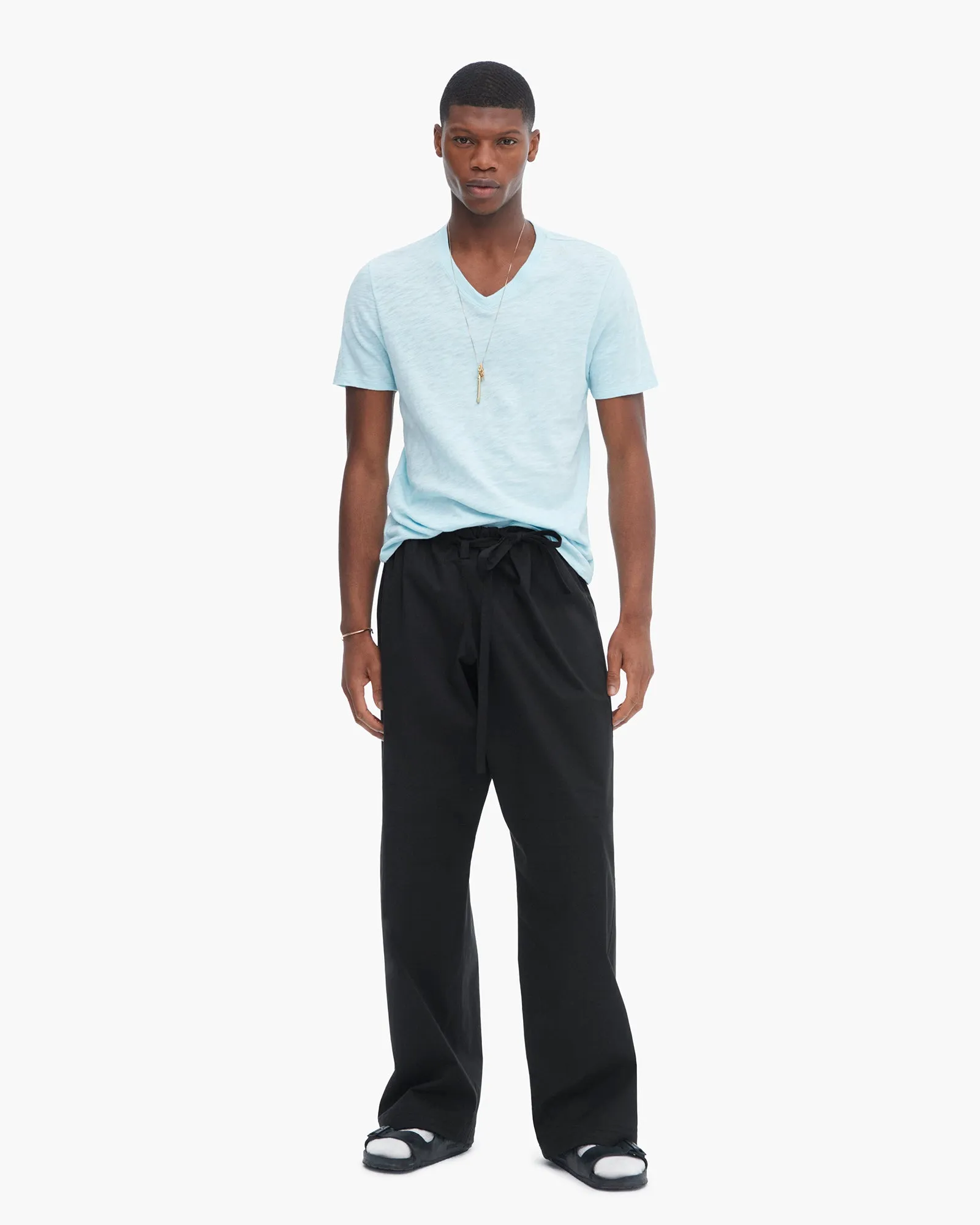 Tight Fit Slub Jersey V-Neck Tee - Ocean Blue