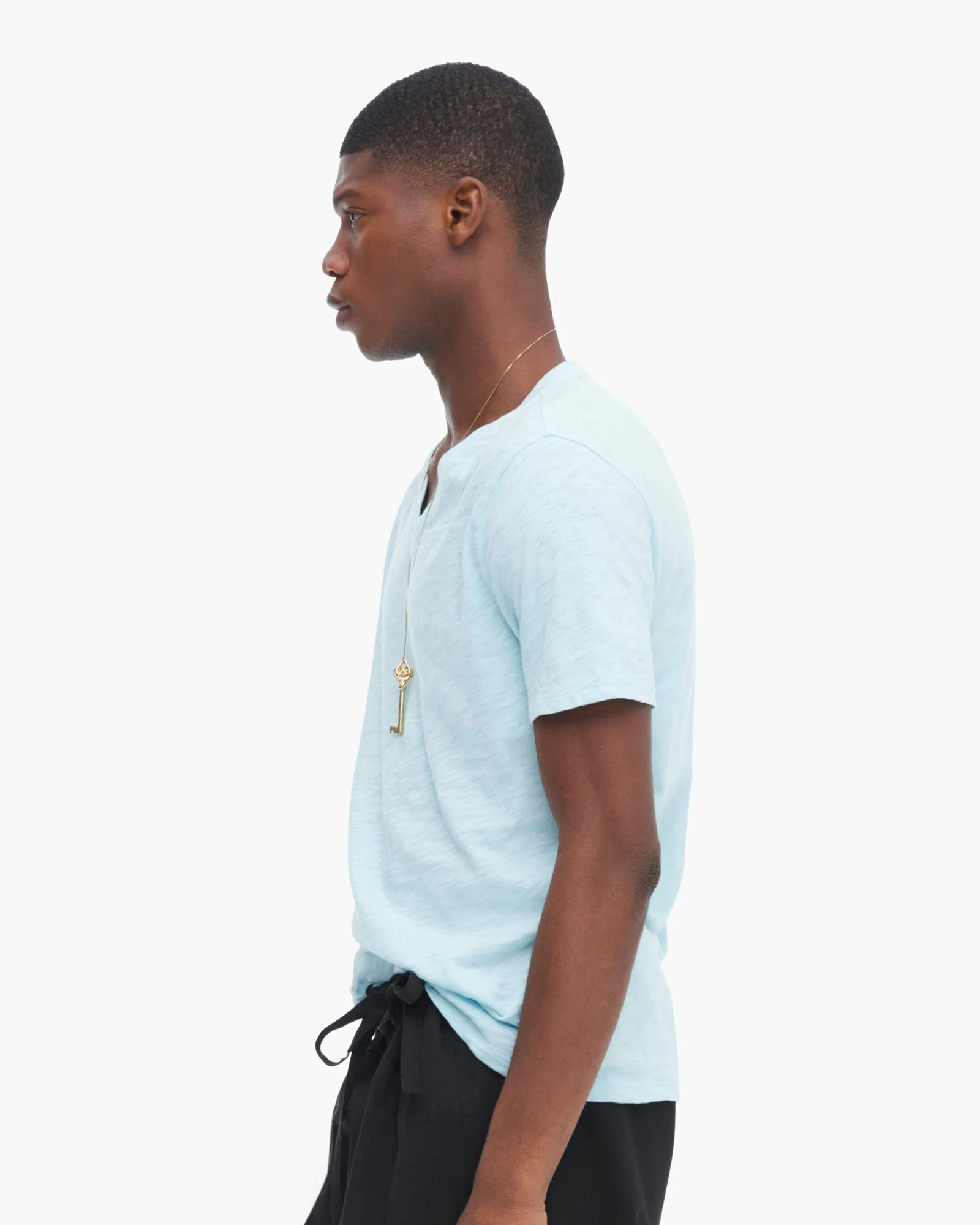Anti-static Slub Jersey V-Neck Tee - Ocean Blue