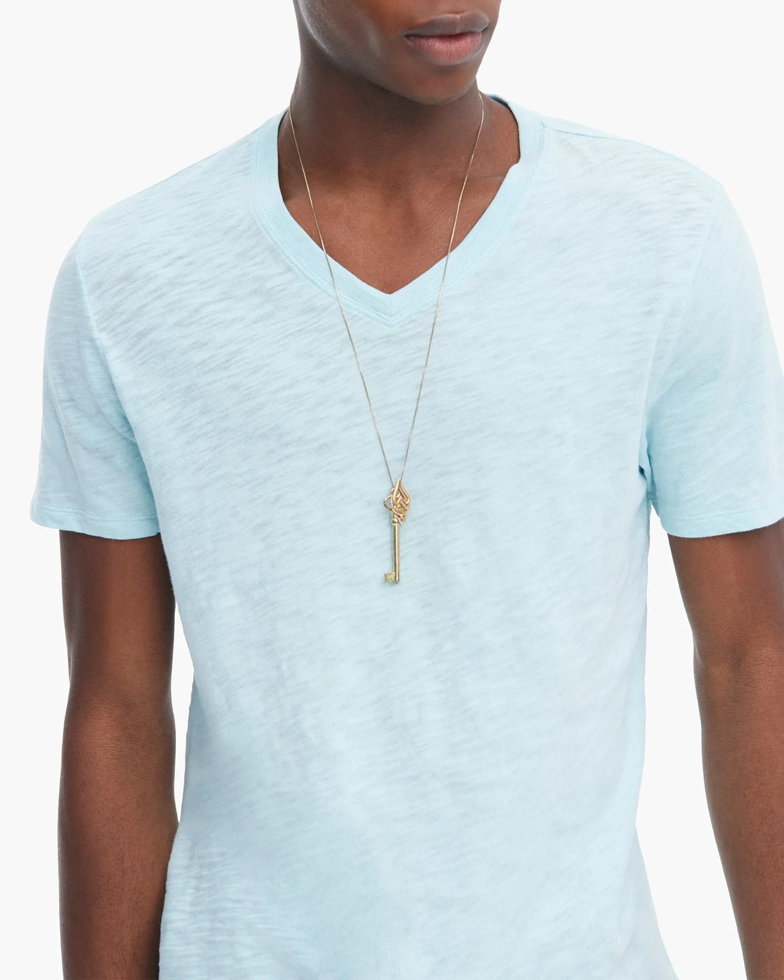 Cozy Waistband Slub Jersey V-Neck Tee - Ocean Blue