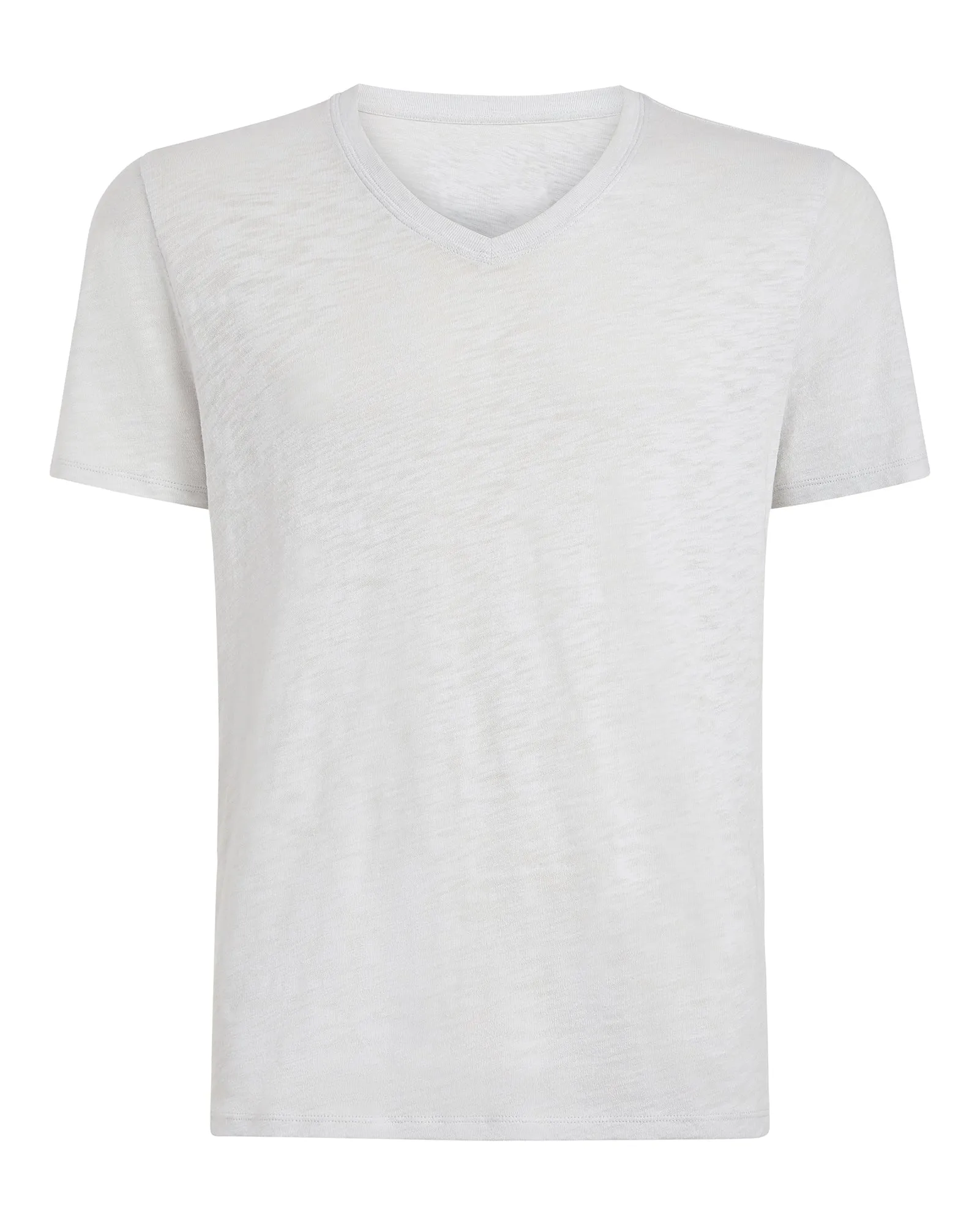 Layered Collar Structure Slub Jersey V-Neck Tee - Silver