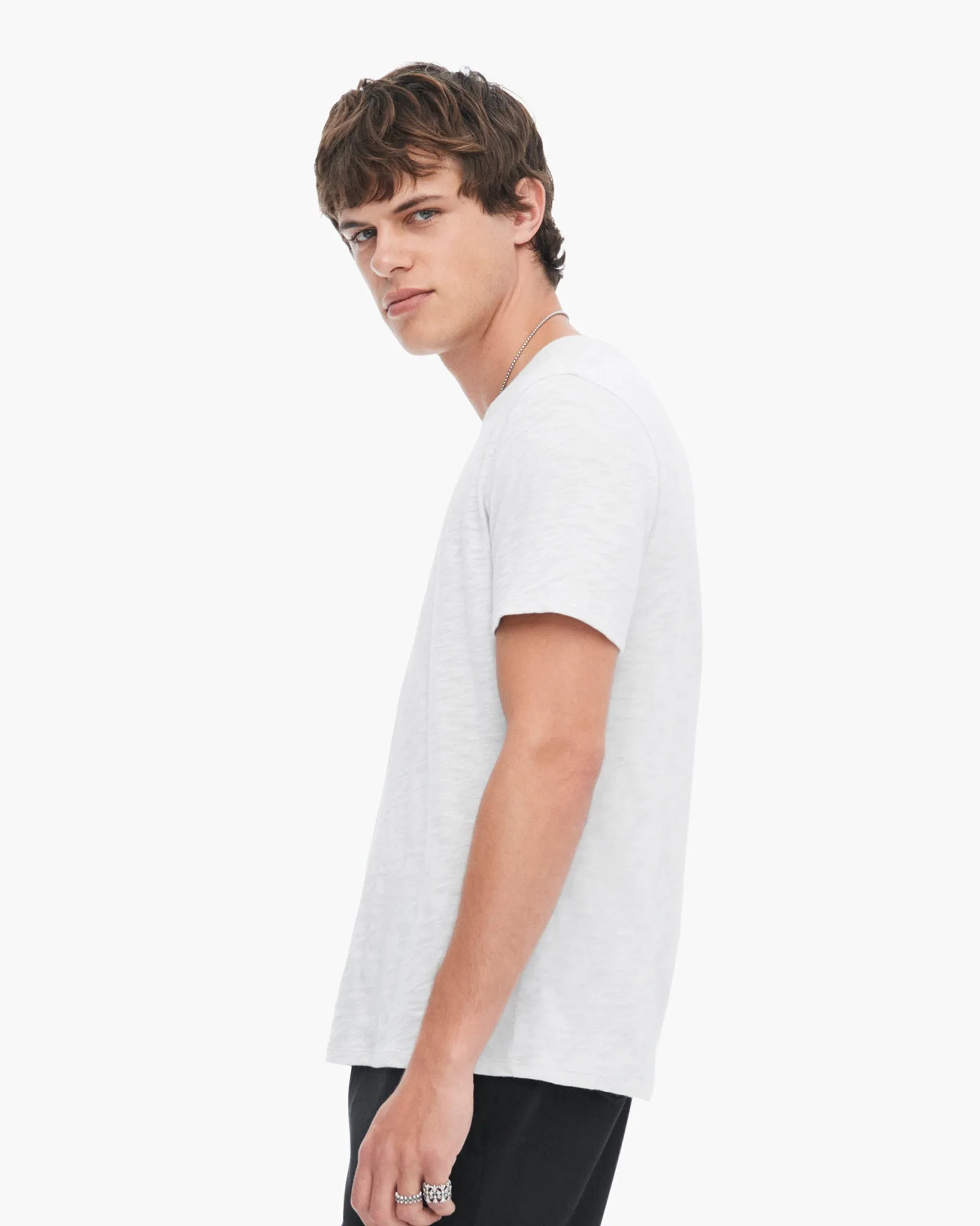 Collared Slub Jersey V-Neck Tee - Silver