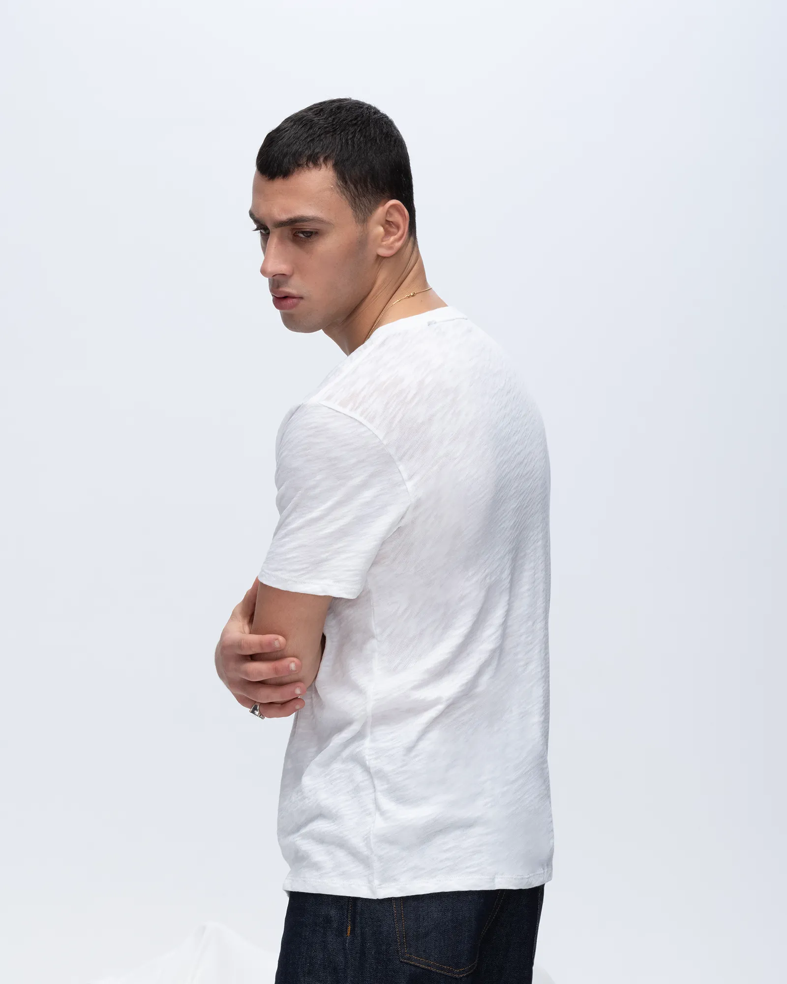 Anti microbial coating Soft & Smooth Slub Jersey V-Neck Tee - White