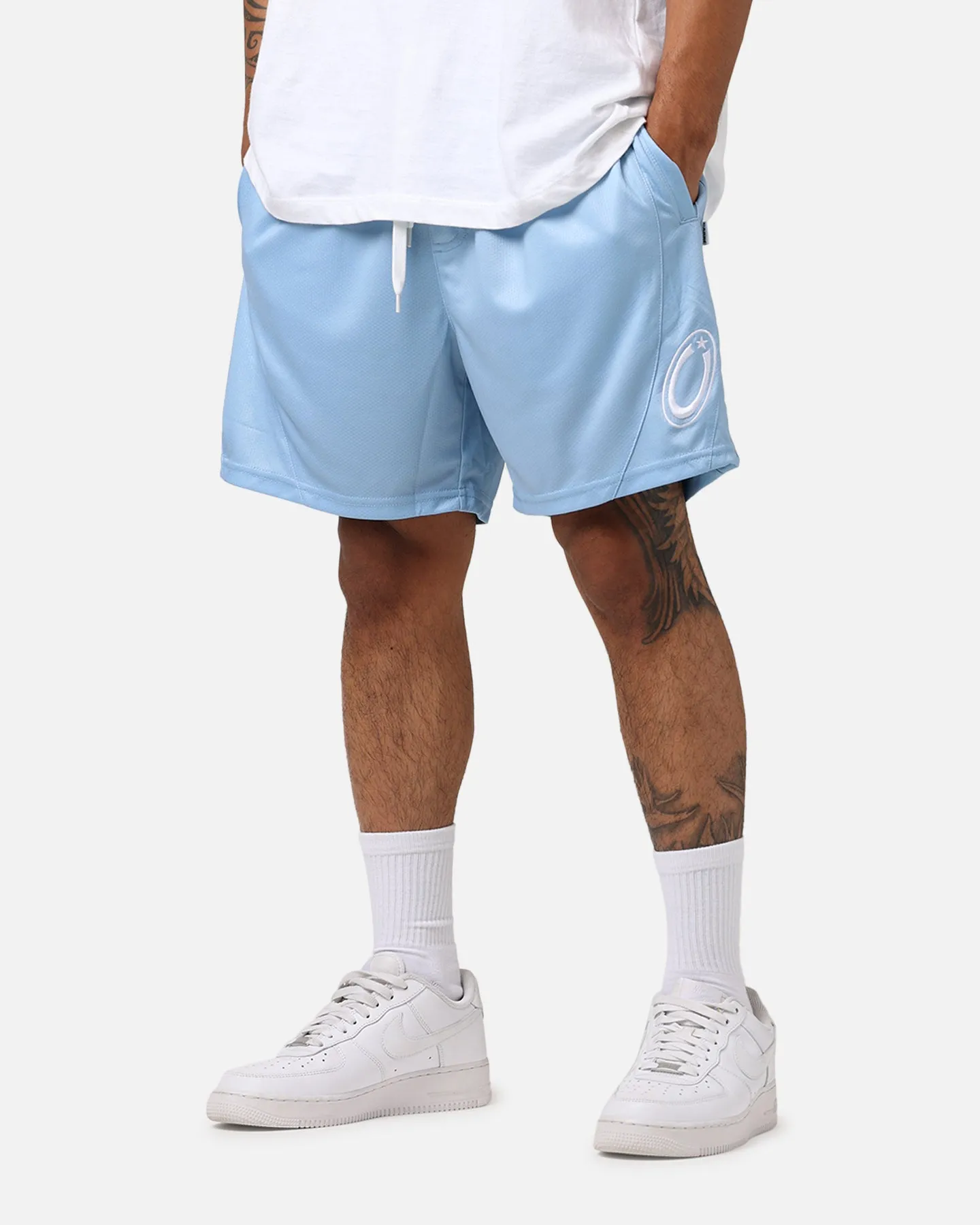 Punk style button fly Carr?? C-Star Mesh Basketball Shorts Light Blue