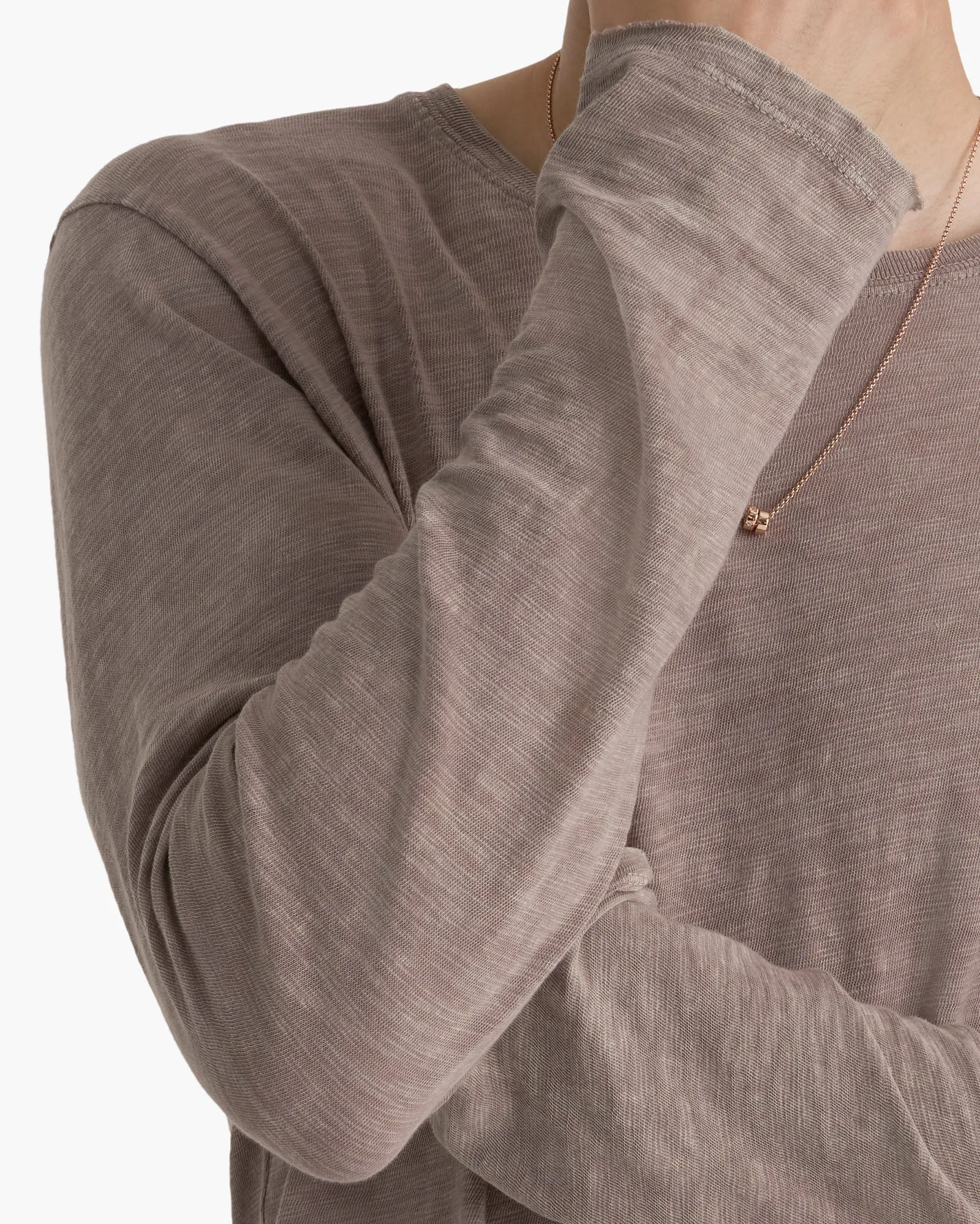 Slub Jersey Long Sleeve Destroyed Wash Tee - Faded Mocha Practical Design