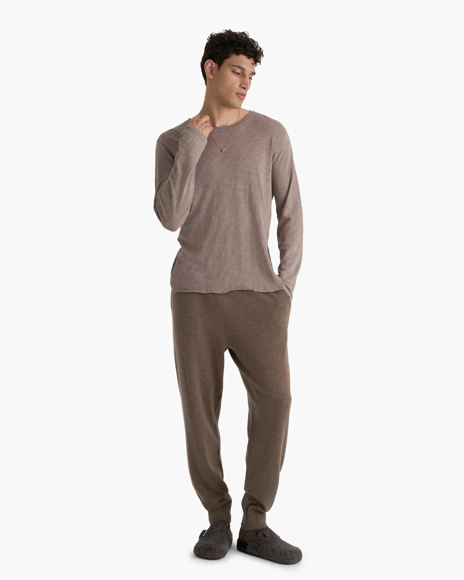 Slub Jersey Long Sleeve Destroyed Wash Tee - Faded Mocha Relaxed Torso Fit