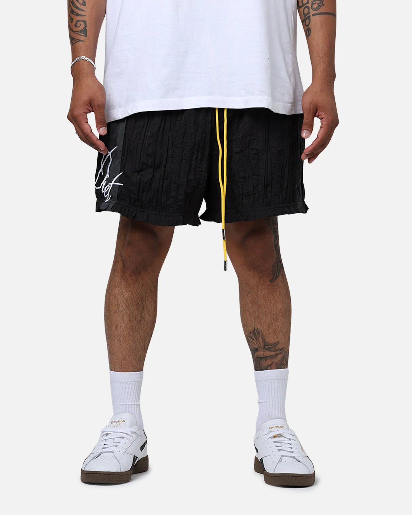 Diet Starts Monday Crinkled Nylon Shorts Black/Grey Weekend Outfit Beach Ready Shorts