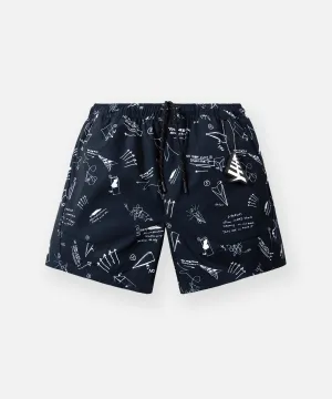 Sketch Print Swim Shorts Home Style Comfortable Motion
