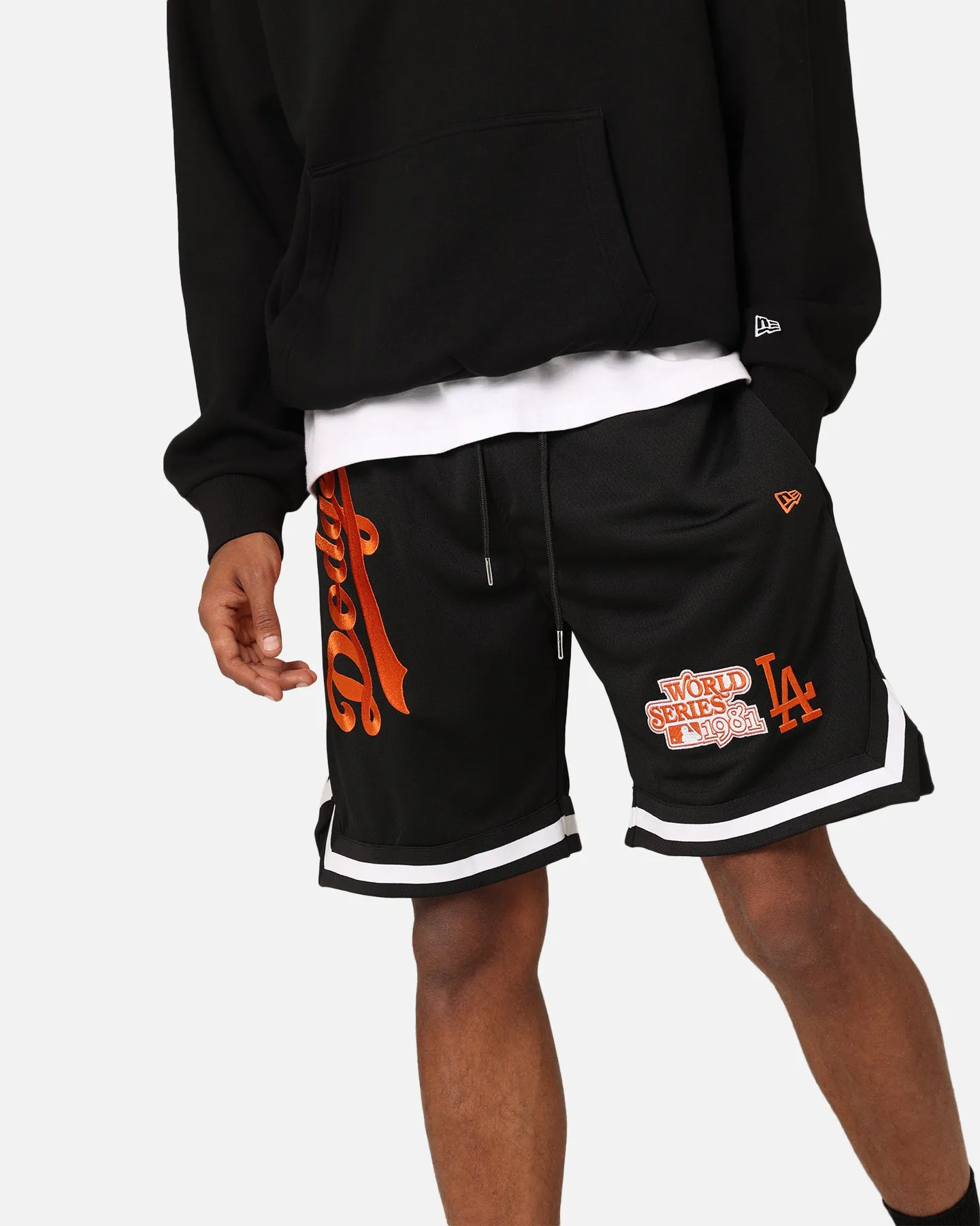 New Era Los Angeles Dodgers 'Scary Nights' Mesh Shorts Black/Orange Comfortable Style Temperature Regulating Material