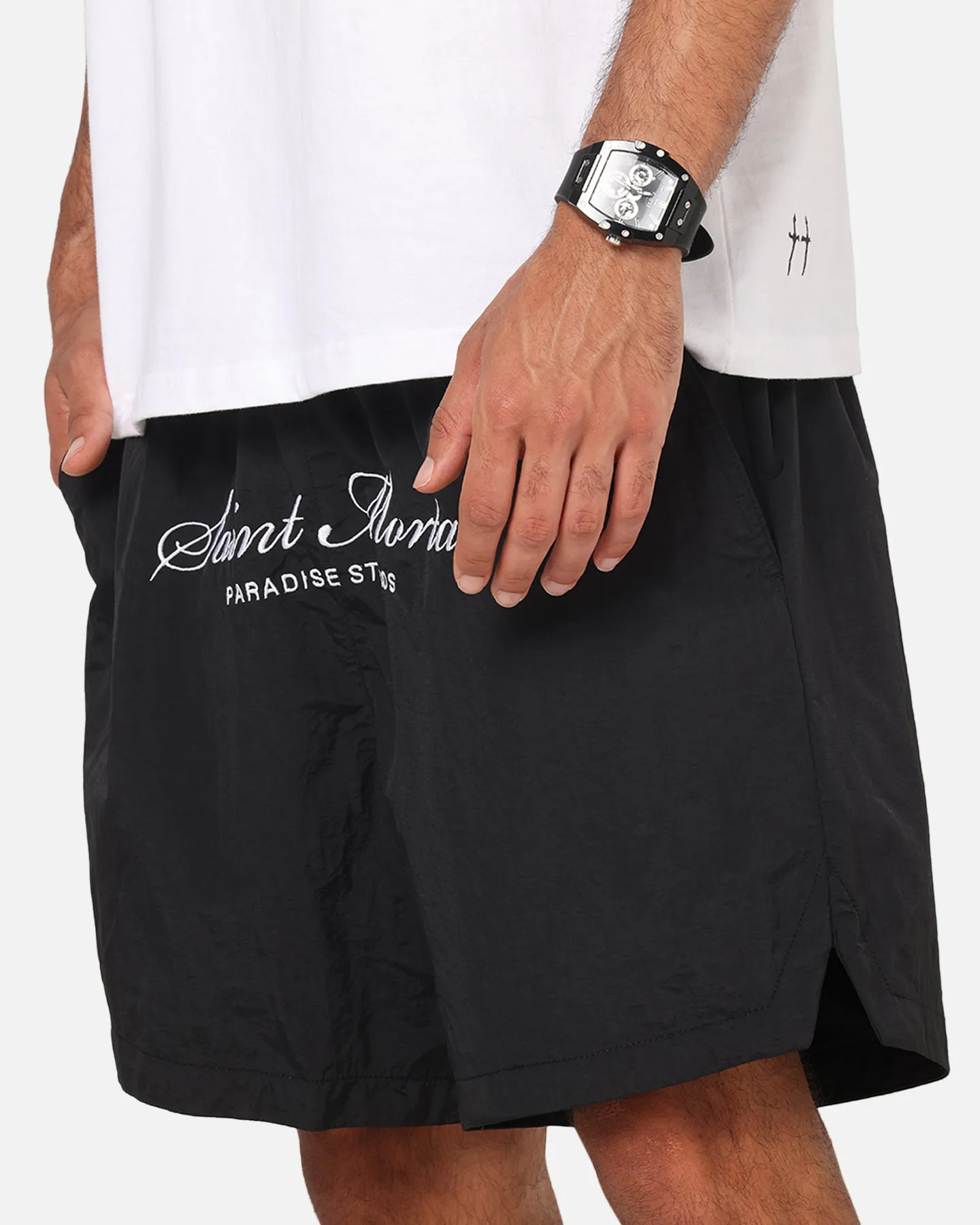 Clean Finish Saint Morta Saint Studios Logo Nylon Shorts Black