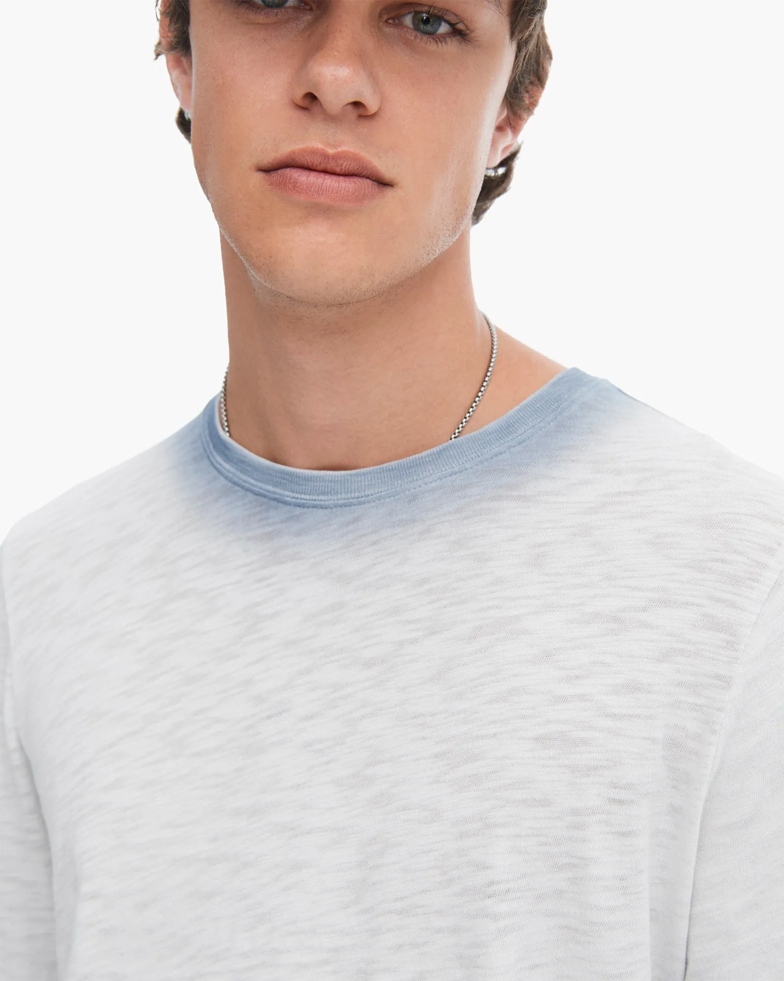 Spray Treatment Slub Jersey Destroyed Long Sleeve Crew Neck Tee - Silver-Wash Navy Indoor clothing Bohemian