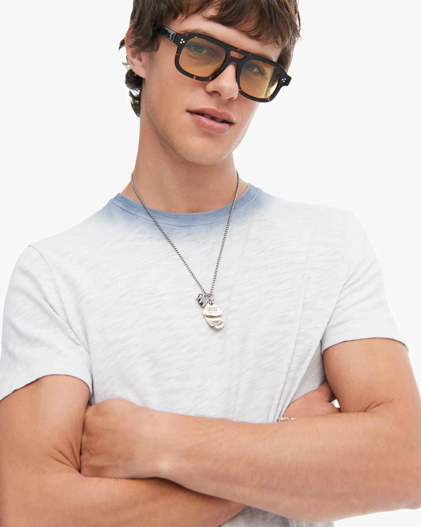 Breathable Flex Fit Layered Shoulder Design Spray Treatment Slub Jersey Short Sleeve Crew Neck Tee - Silver-Wash Navy