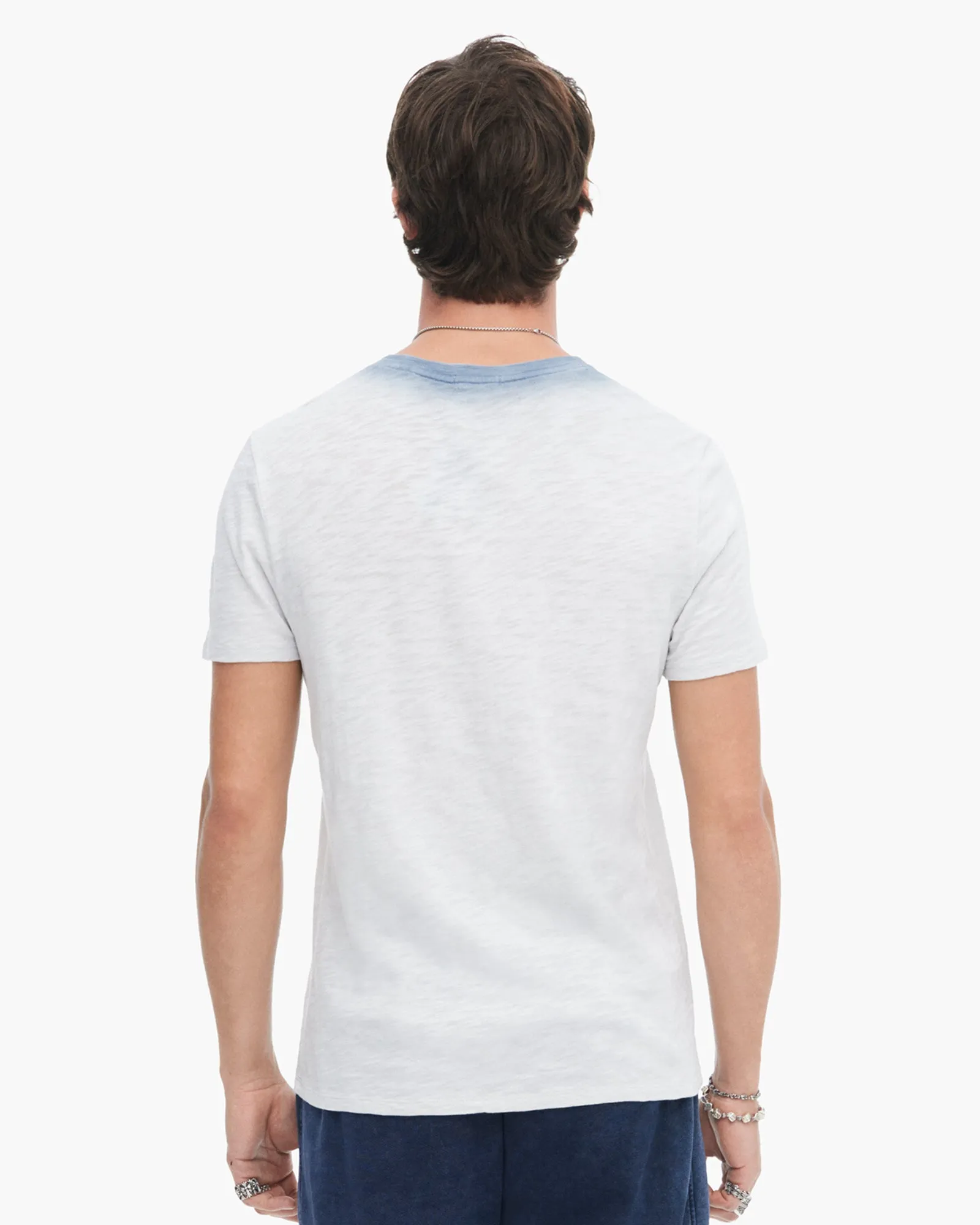 Stylish and Cozy spandex blend Spray Treatment Slub Jersey Short Sleeve Crew Neck Tee - Silver-Wash Navy