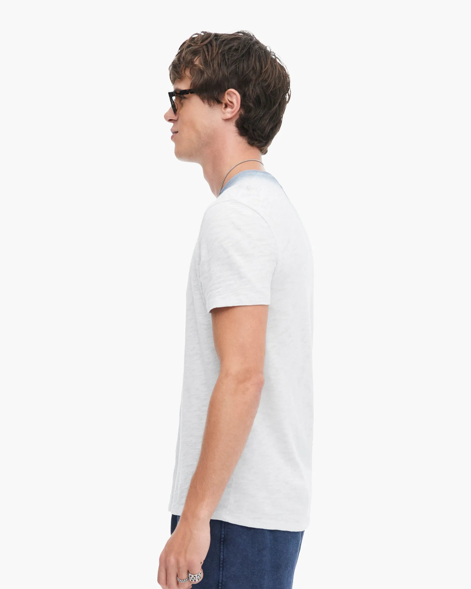 City Smart contrast Spray Treatment Slub Jersey Short Sleeve Crew Neck Tee - Silver-Wash Navy