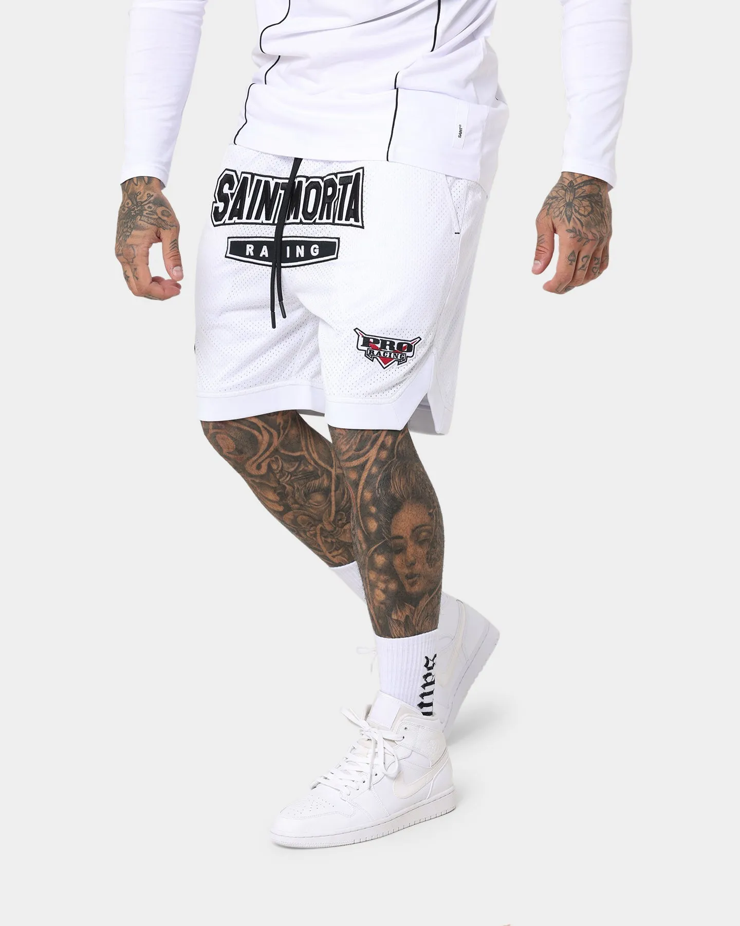 Saint Morta Pro Racing Basketball Shorts White stretchy fabric Quick Release Closure