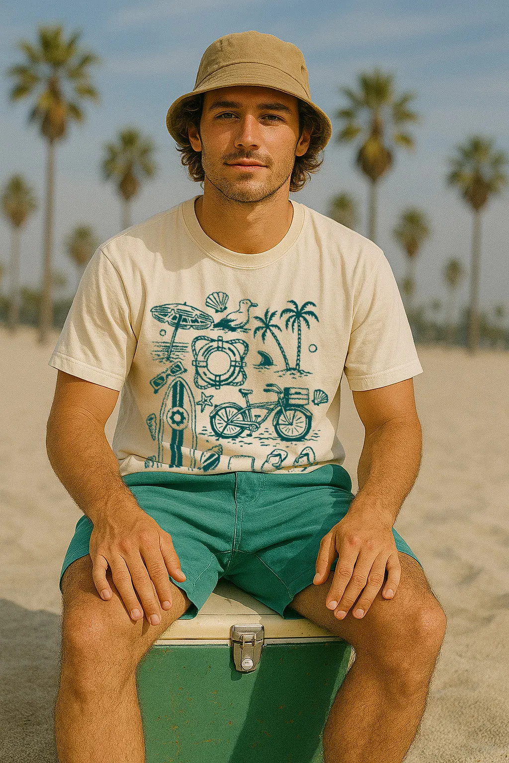 Multi Panel Structure Beach Stuff Tee-Vintage Ivory