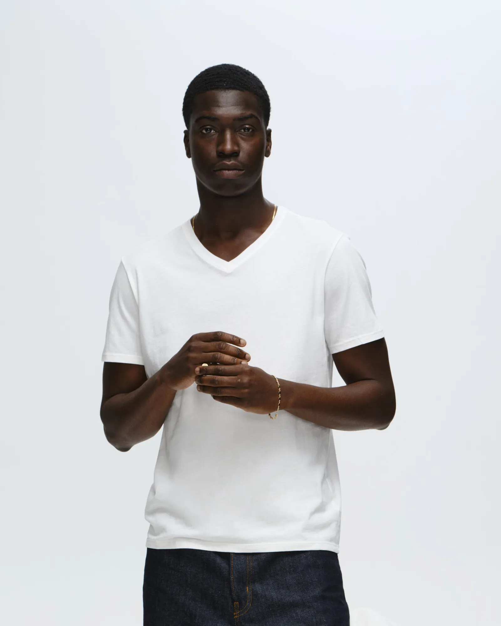 Stylish Everyday Wear Soft and Light Classic Jersey V-Neck Tee - White