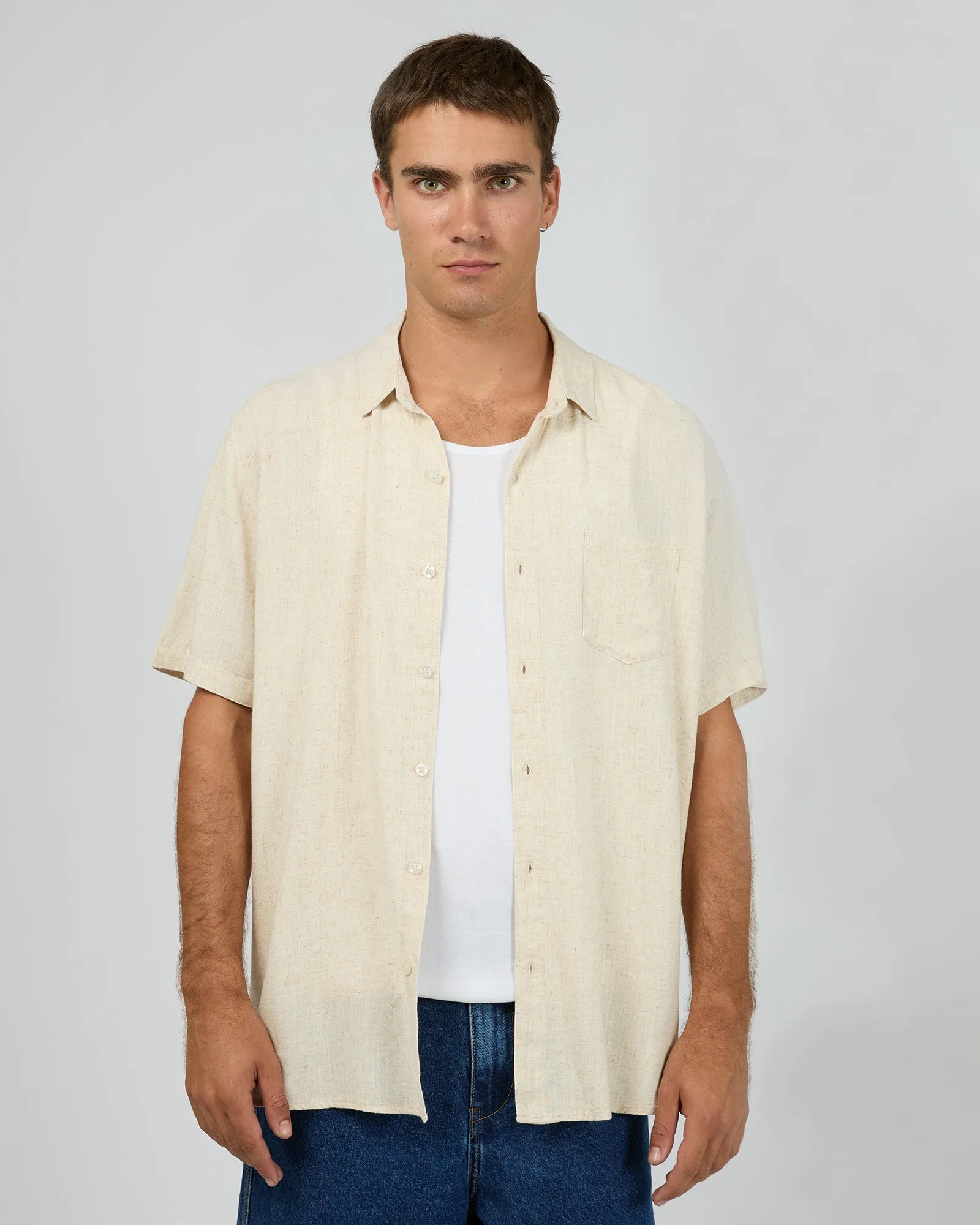 Textured Linen Shirt Natural Smart Design Cooling Mesh Lining
