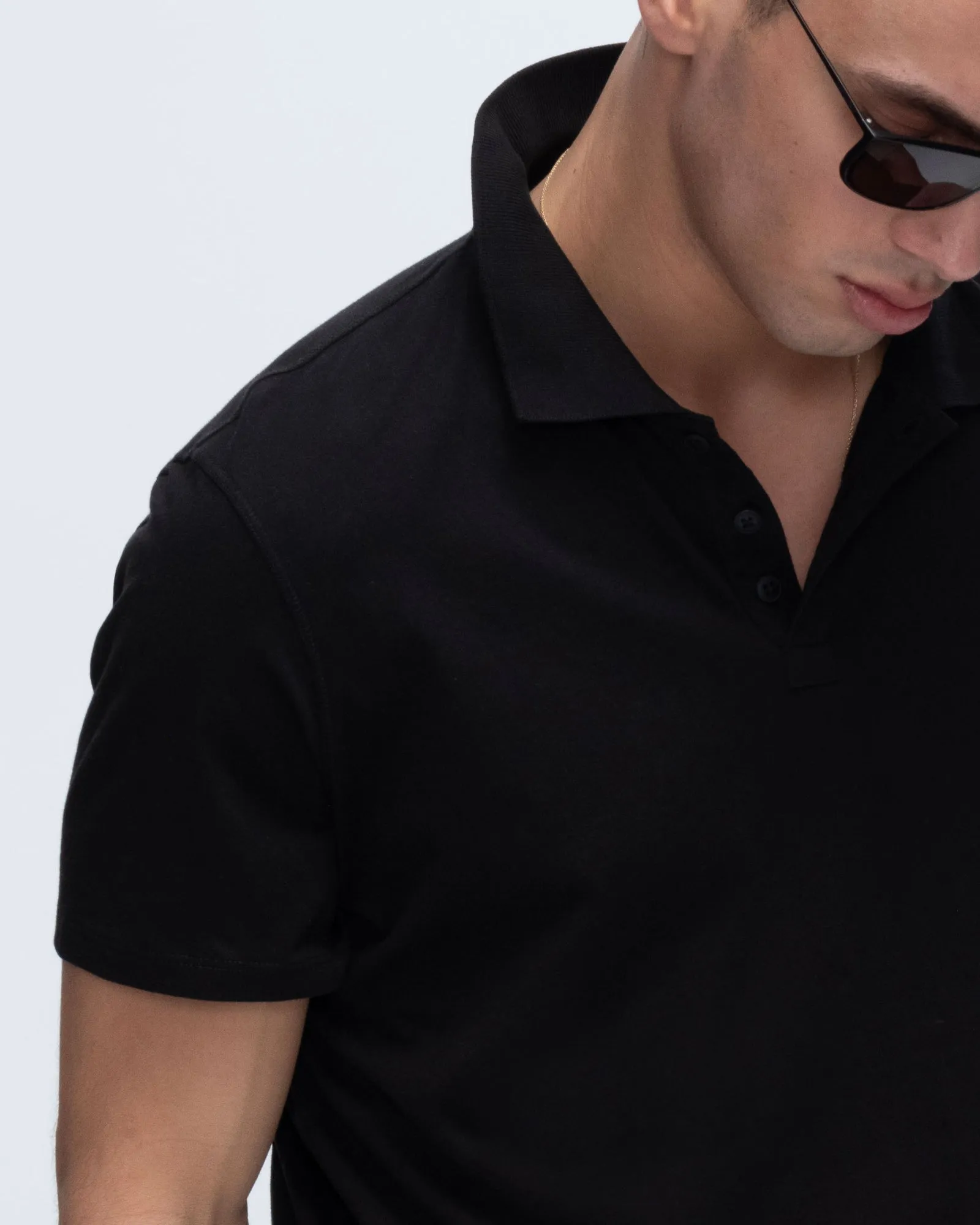 Classic Jersey Polo - Black bohemian flair Asymmetrical Cut