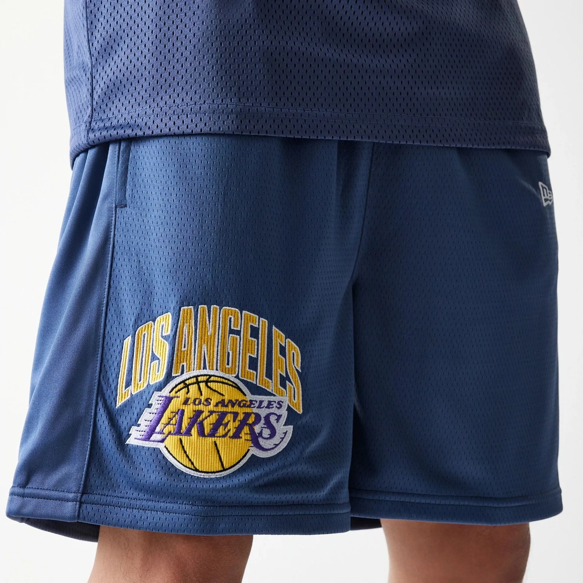 LA Lakers NBA Arch Graphic Dark Blue Mesh Shorts Weekend Ready Tear Resistant Weave