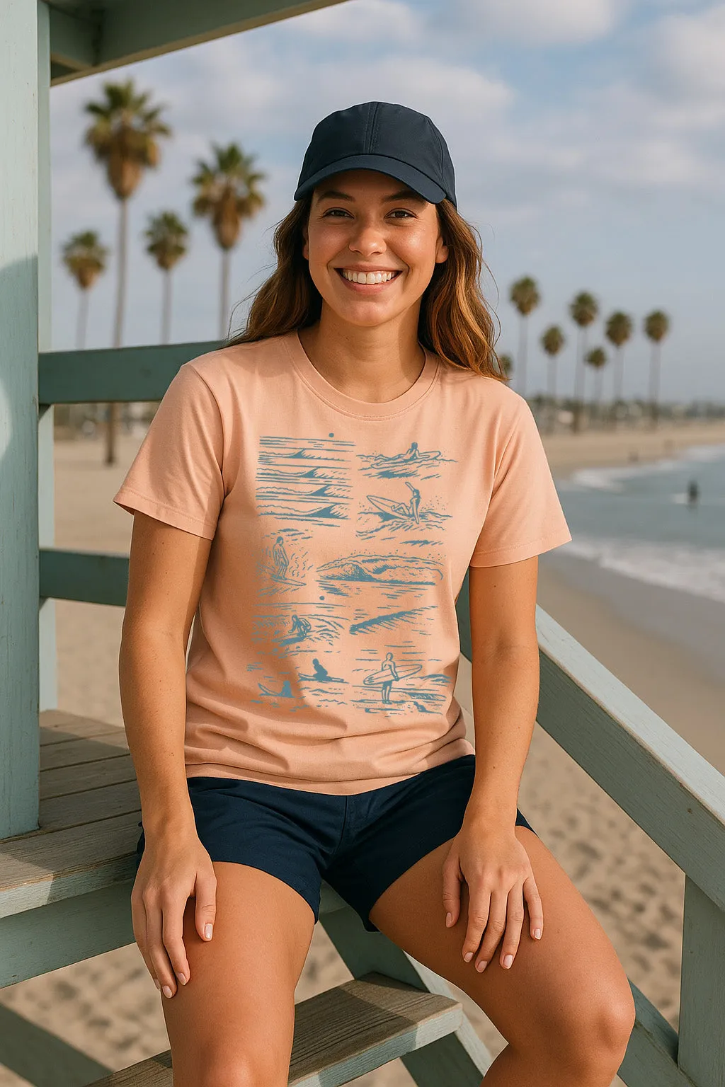 Surfers Tee-Vintage Peach Simple Fashion LowImpactDye