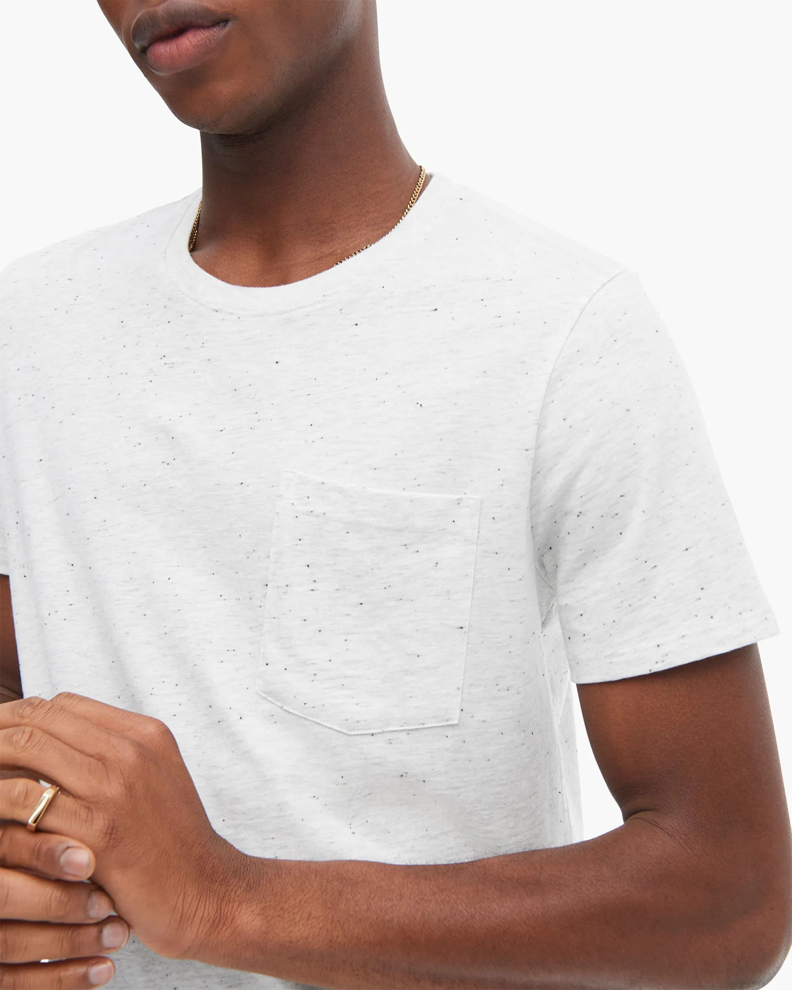 AllDay Comfort Boat Neck Donegal Jersey Short Sleeve Pocket Tee - H. Silver