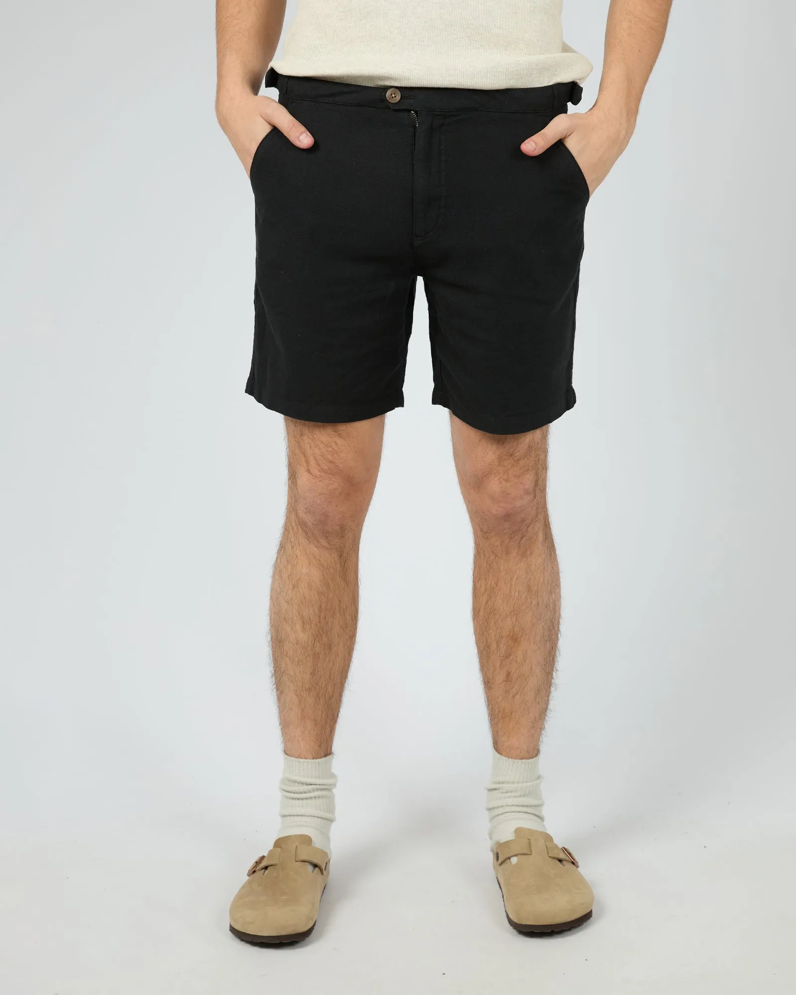 snap closure Tab Linen Short Black