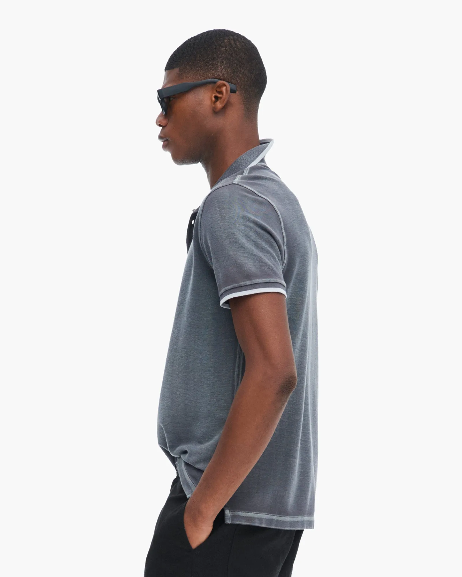 Soft Comfort Go-To Look Pique Pigment Wash Short Sleeve Polo with Tipping  - Slate Grey