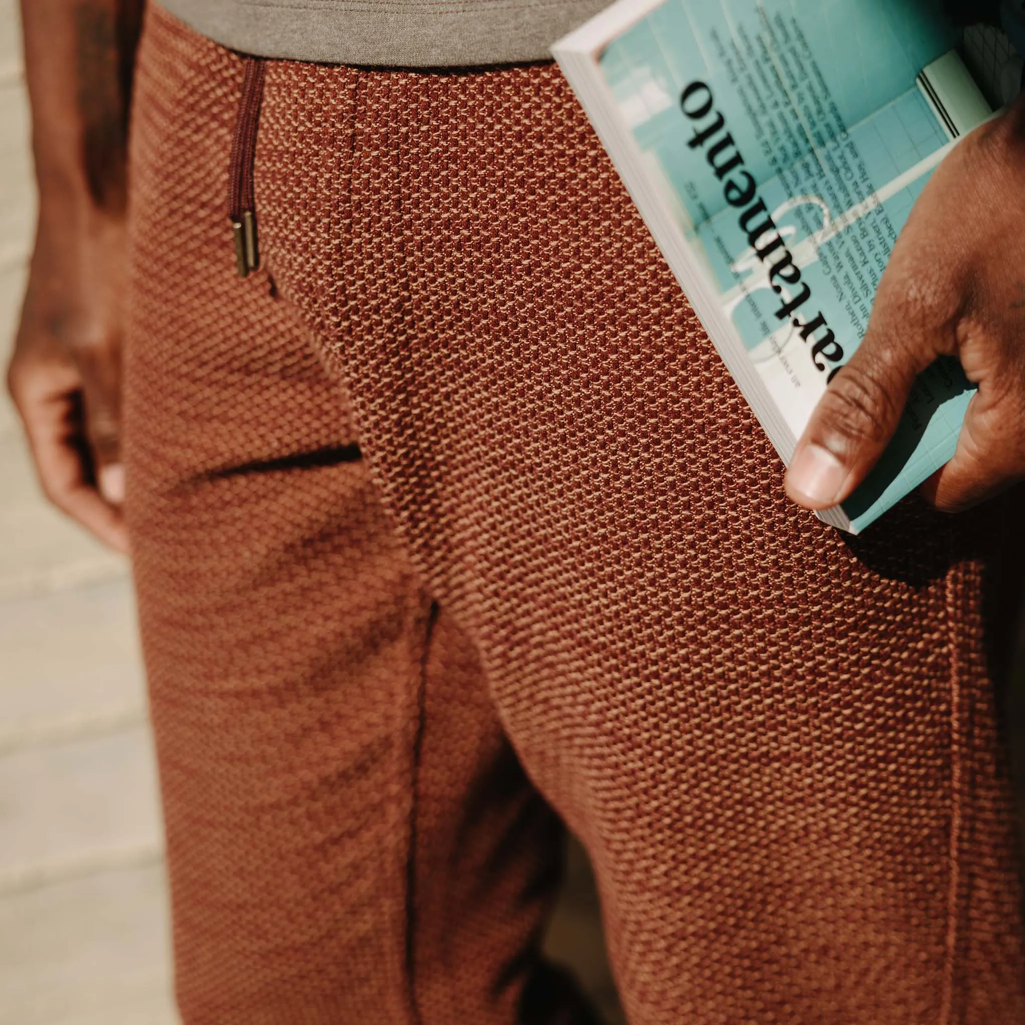 The Apres Pant in Black Cherry Sashiko Flexibility Built-In Seamless construction