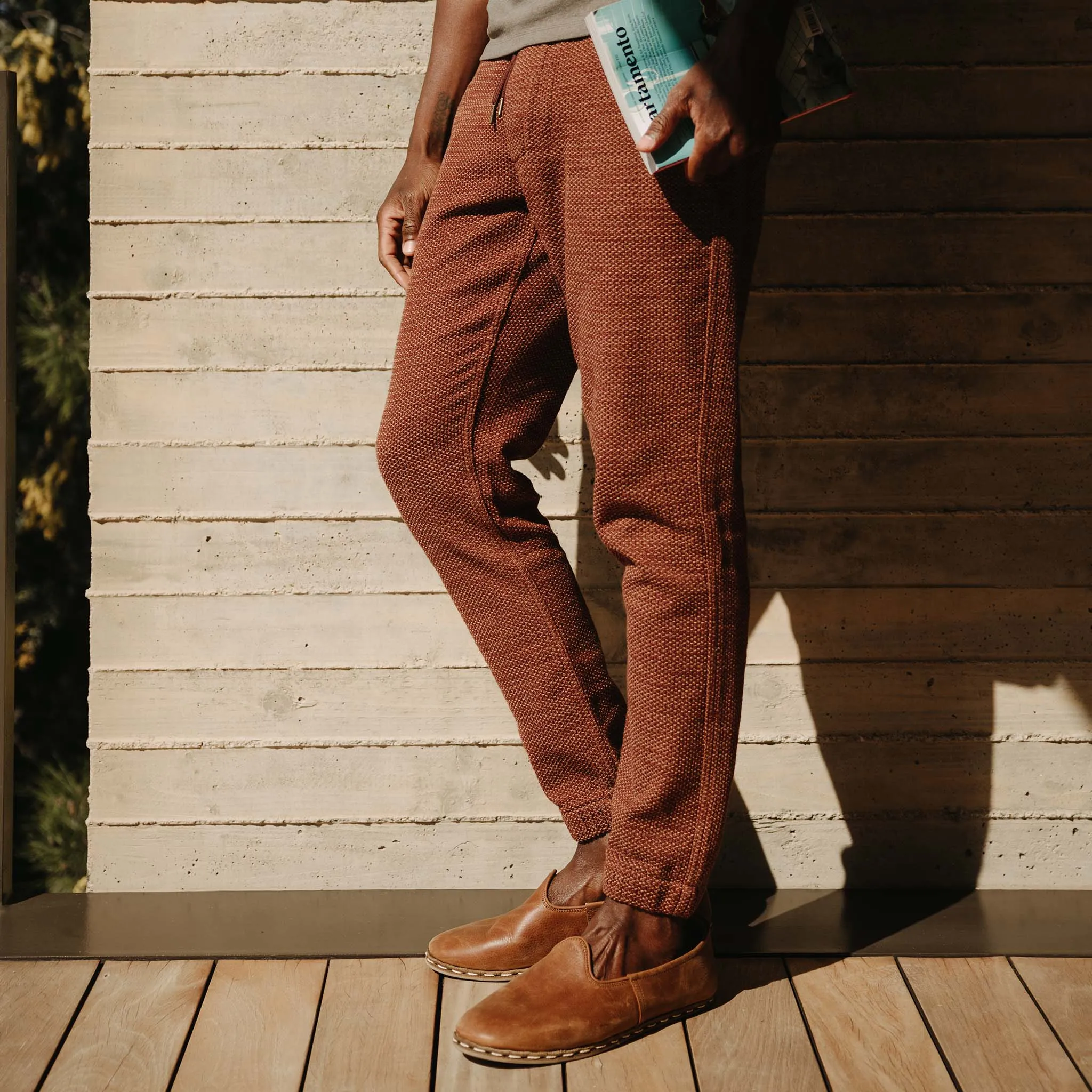 The Apres Pant in Black Cherry Sashiko Go Anywhere