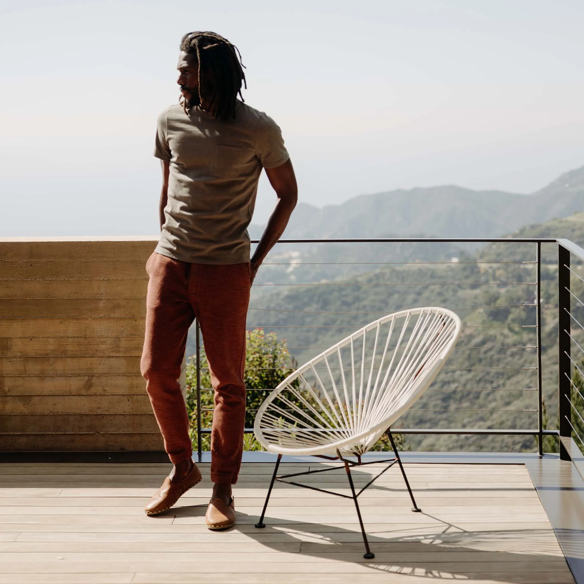 The Apres Pant in Black Cherry Sashiko Flexible Knee Articulation