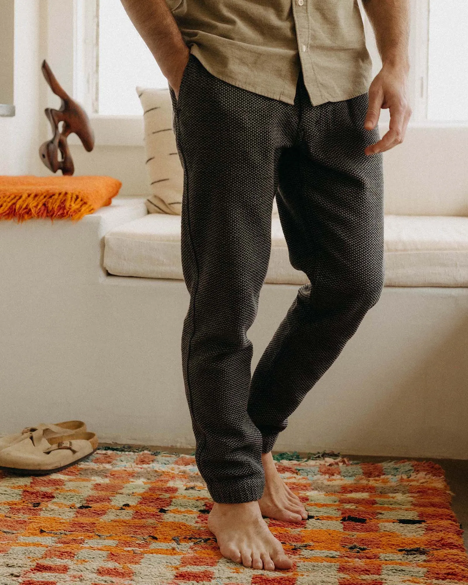 The Apres Pant in Charcoal Sashiko Thermal regulation