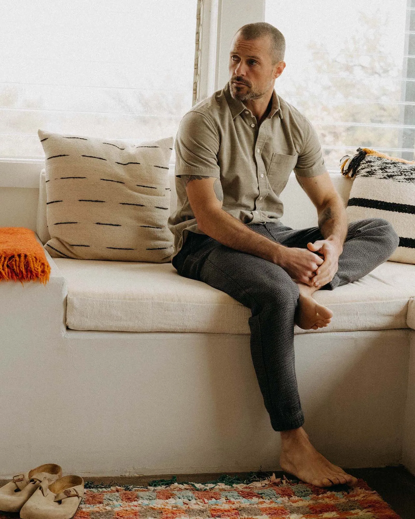 The Apres Pant in Charcoal Sashiko ripstop fabric Breathable Base