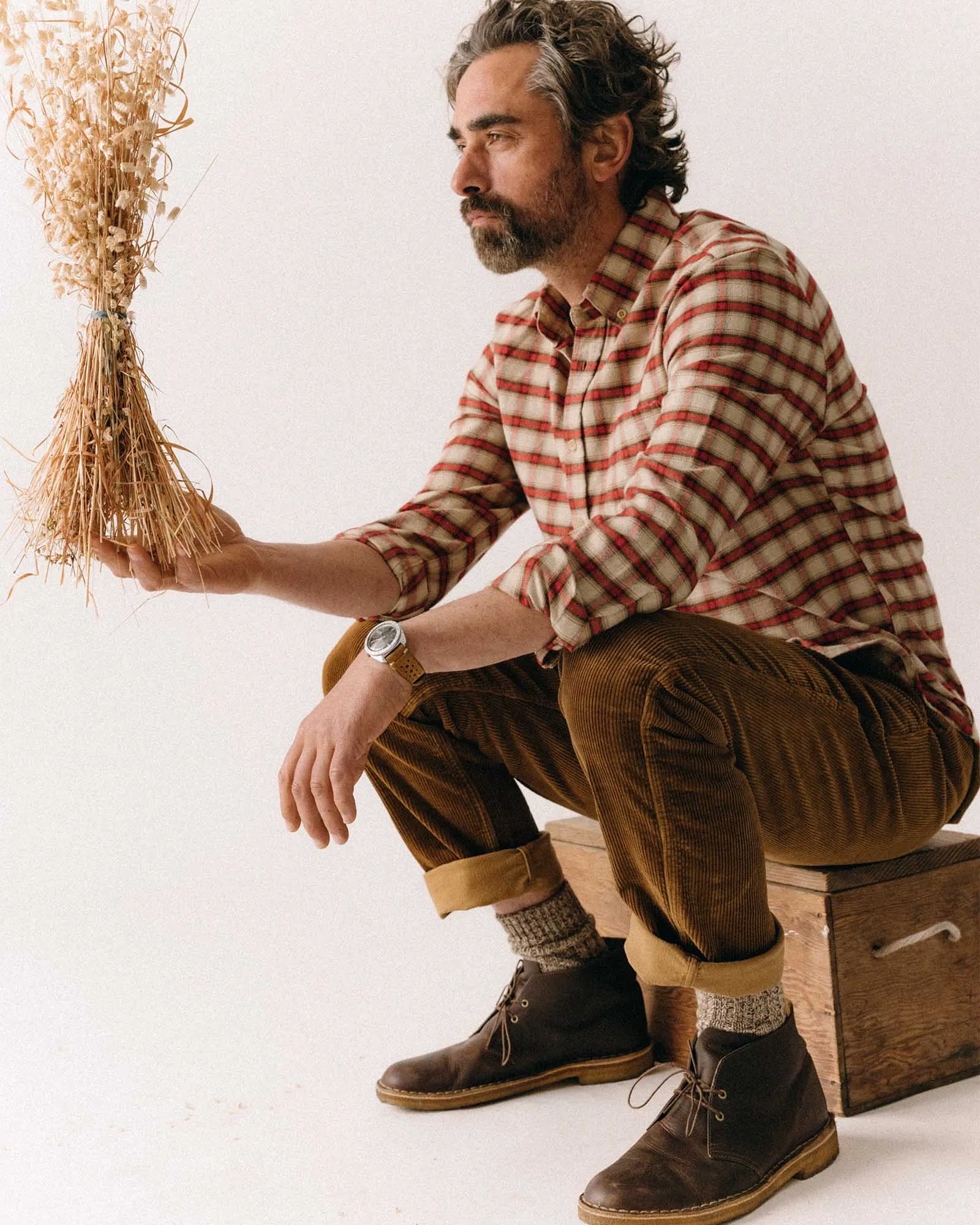 The Carnegie Pant in Bourbon Corduroy Double Needle Stitching